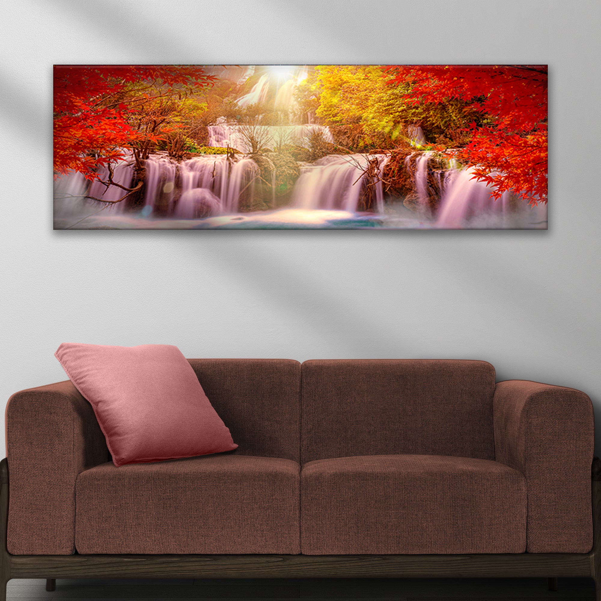 Red Autumn Waterfall Canvas Wall Art - Image 3