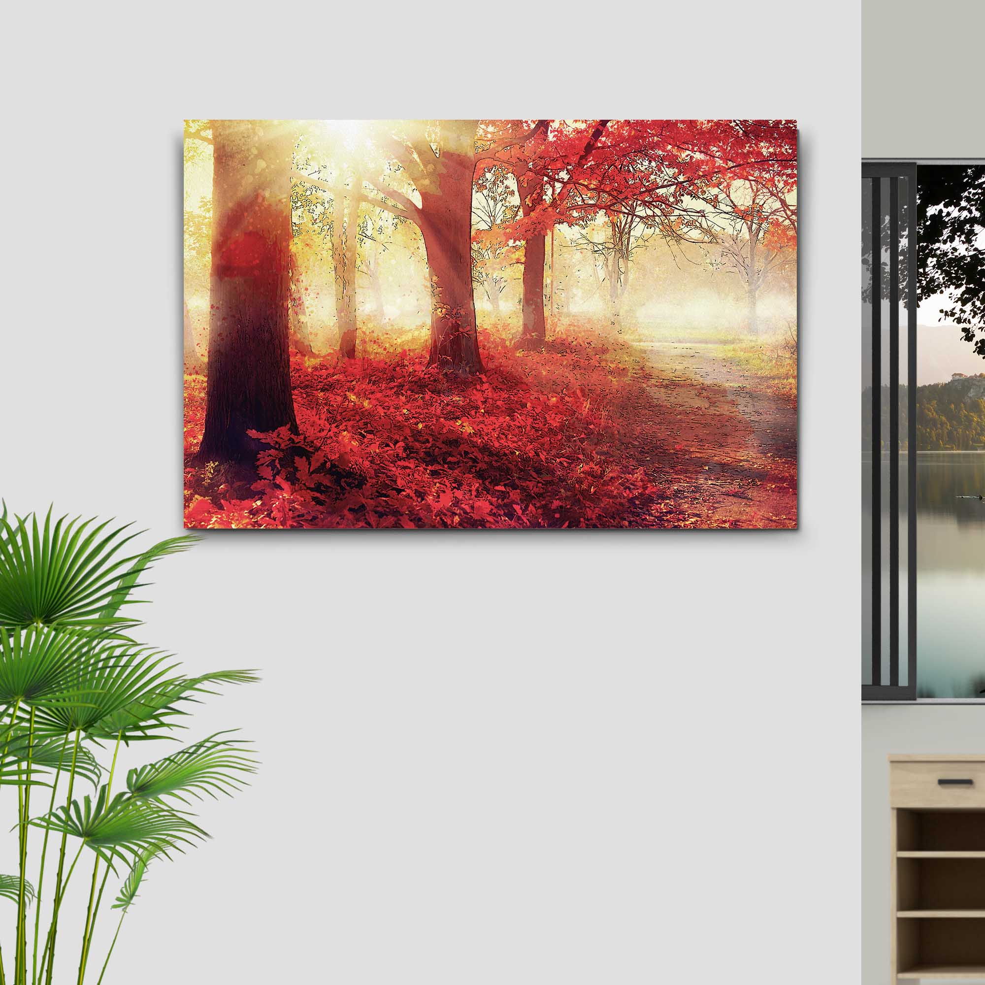 Red Maple Sunrise Path Canvas Wall Art - Image 3