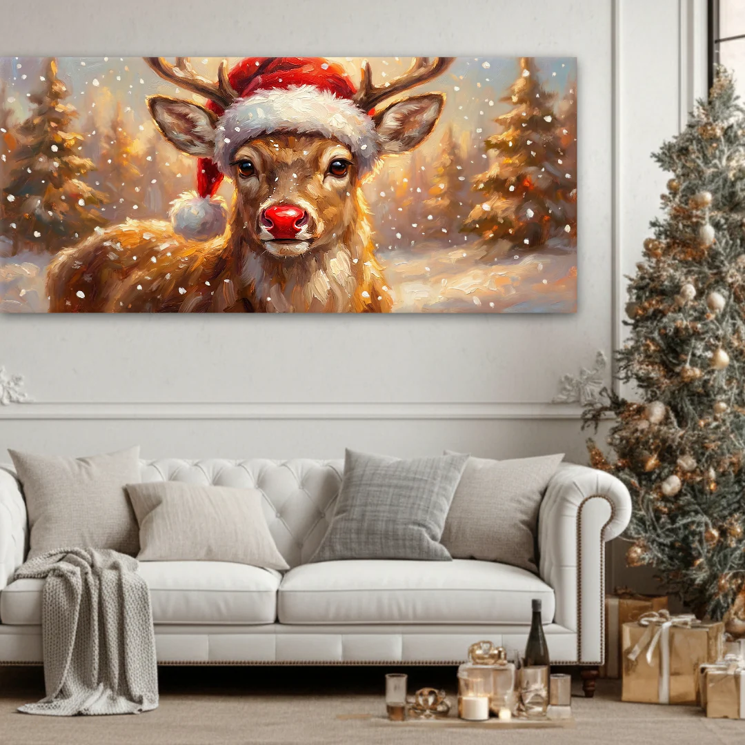 Red Nosed Reindeer Christmas Farmhouse Wall Art - Image 2