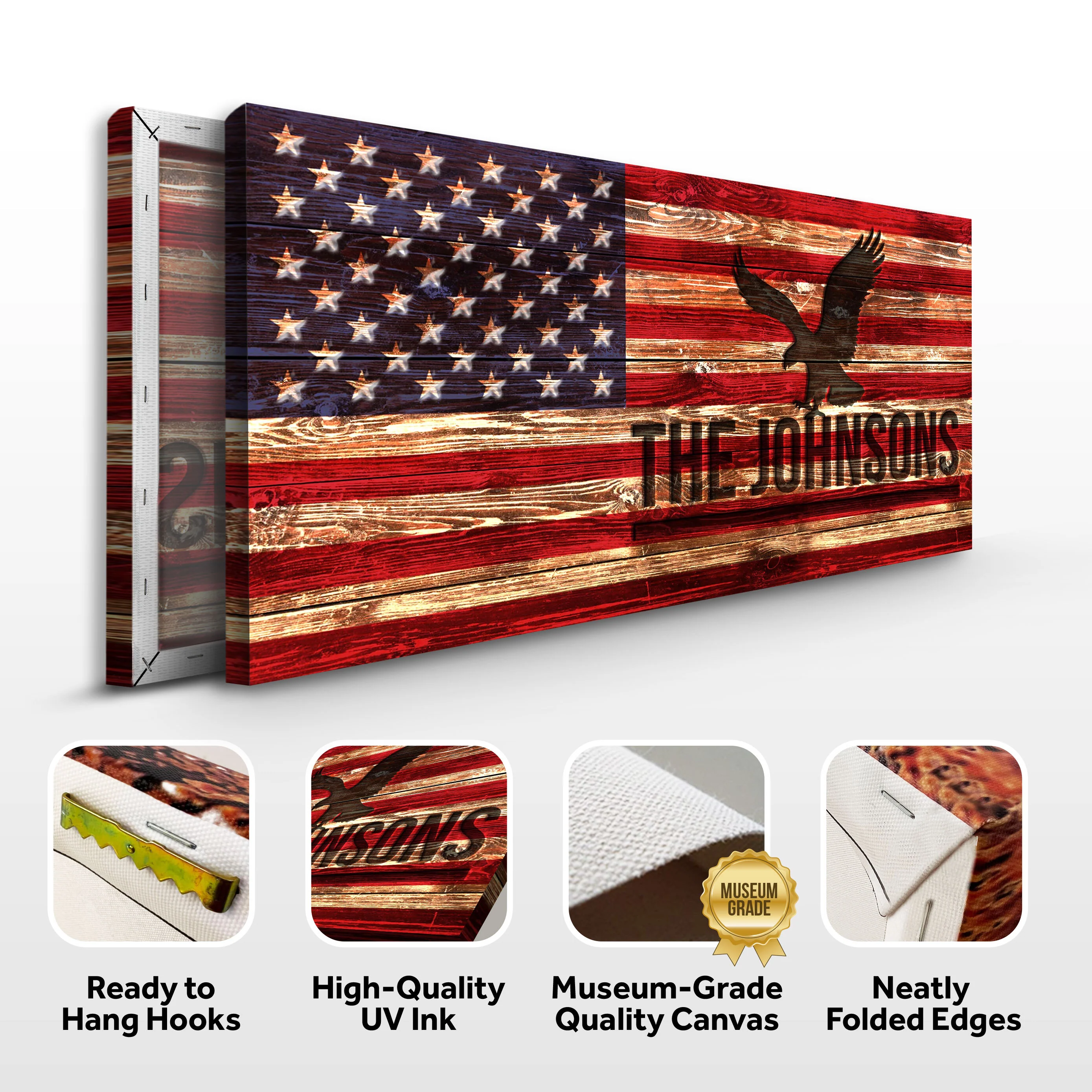 Rustic American Flag Family Name Sign - Image 4