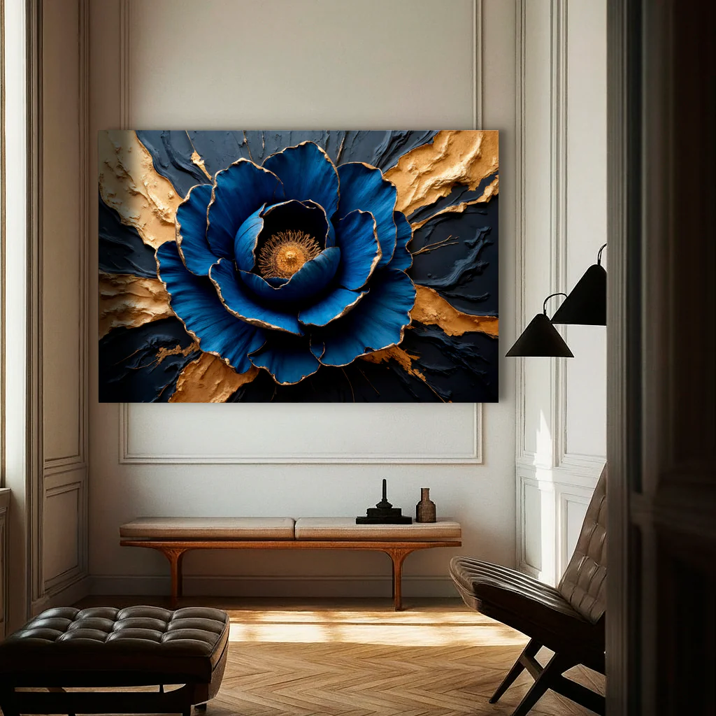 Sapphire Bloom Impasto Wall Art - Image 3