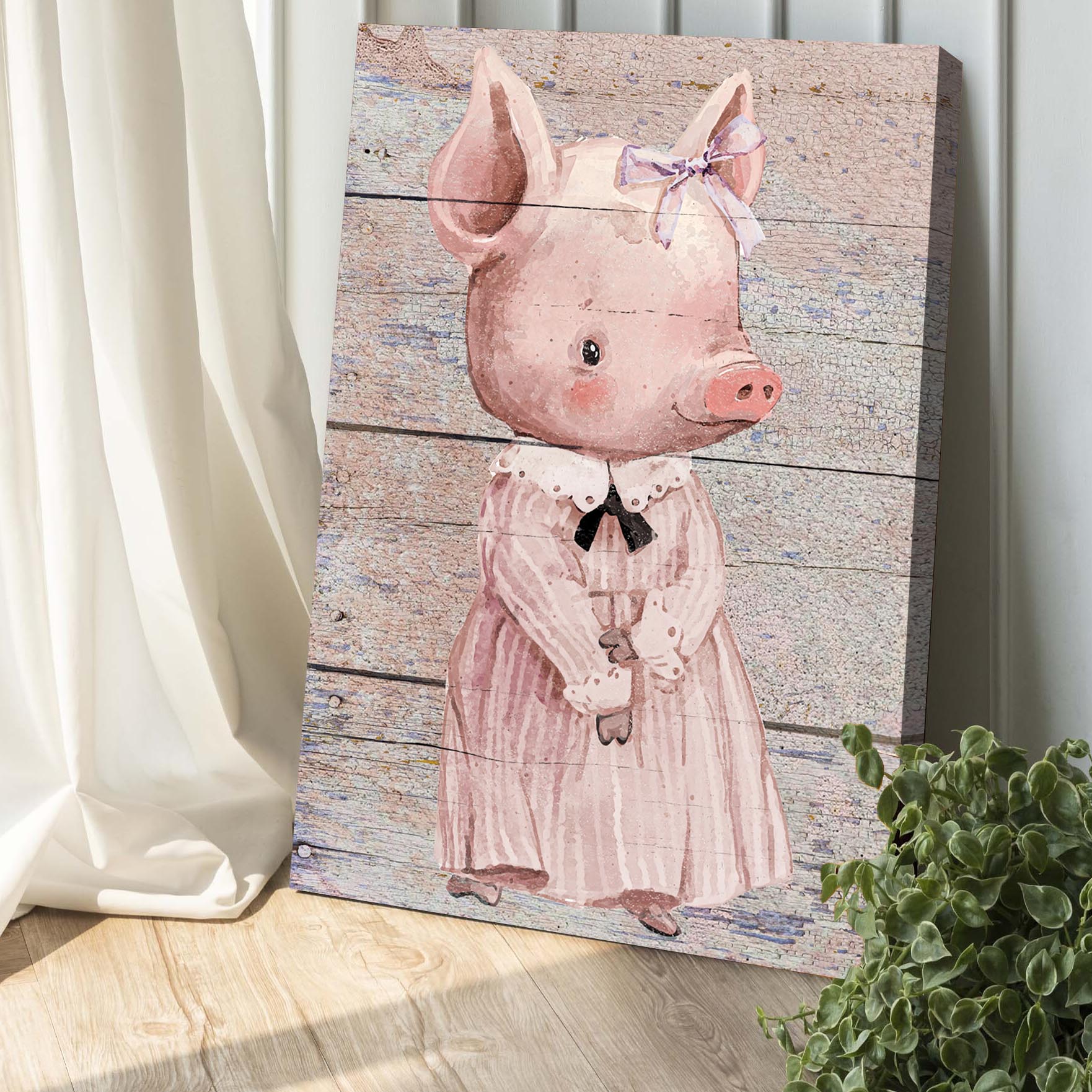 Simple Ribbon Dress Pig Canvas Wall Art - Image 2