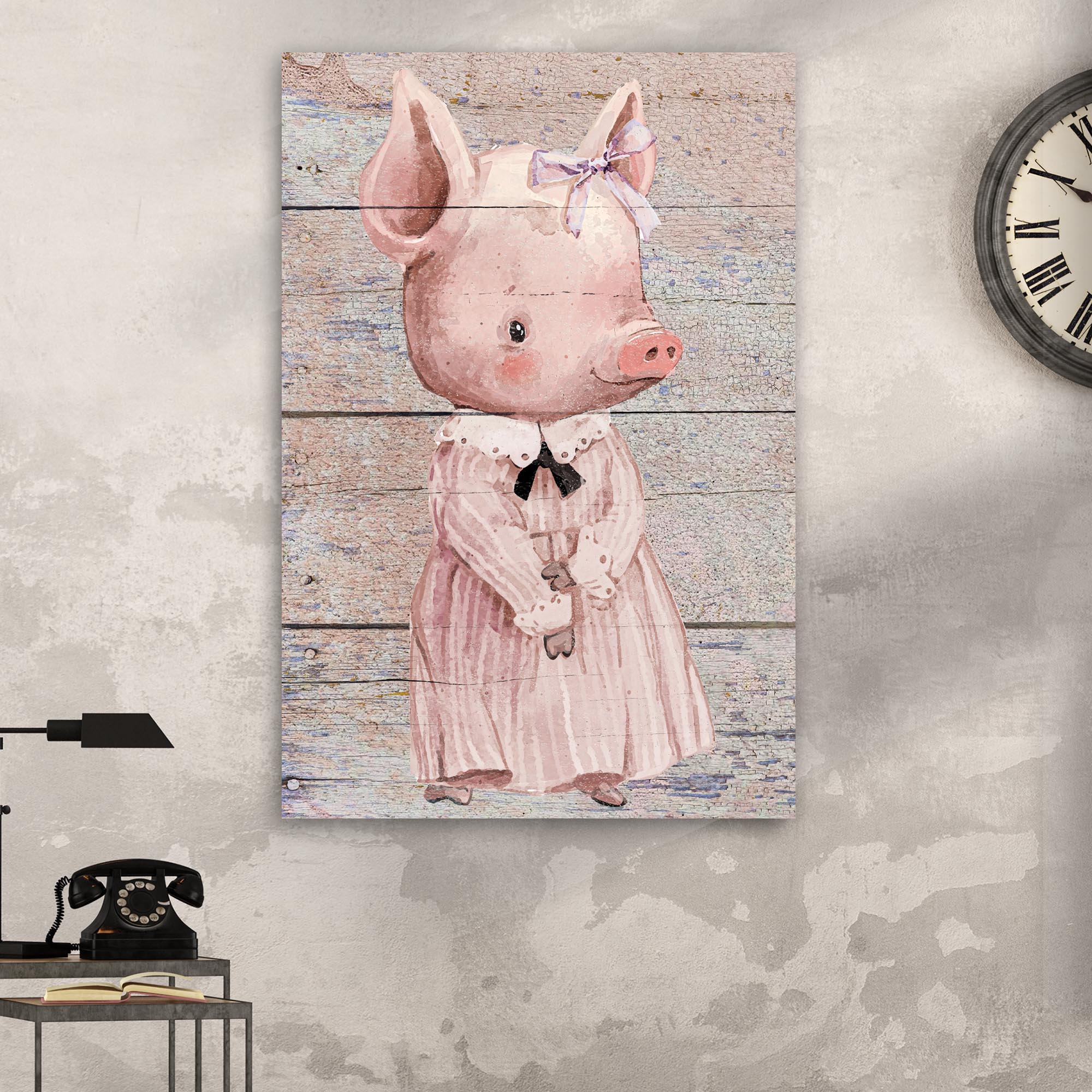 Simple Ribbon Dress Pig Canvas Wall Art - Image 3