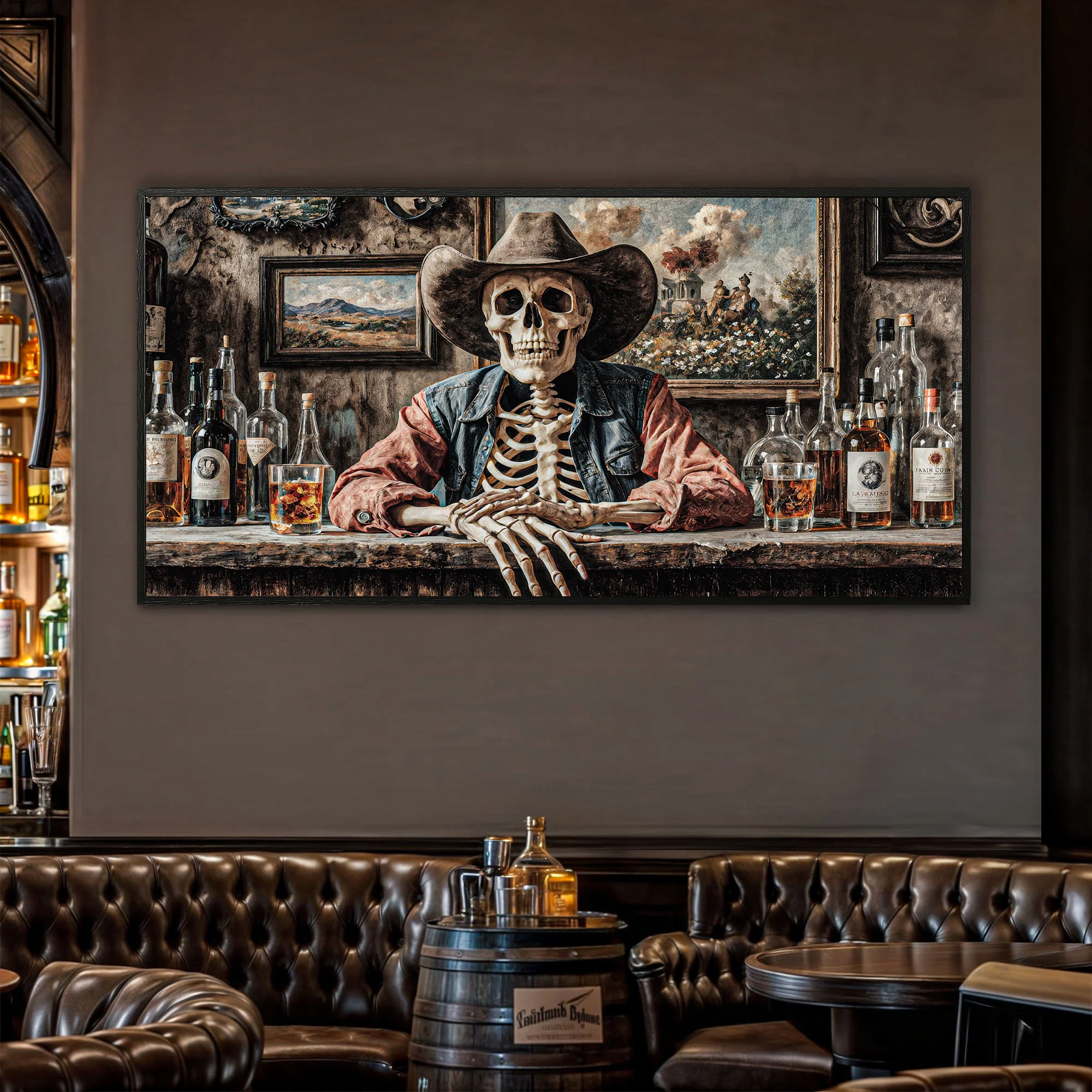 Skeleton Cowboy Barman At Western Saloon Wall Art - Image 3