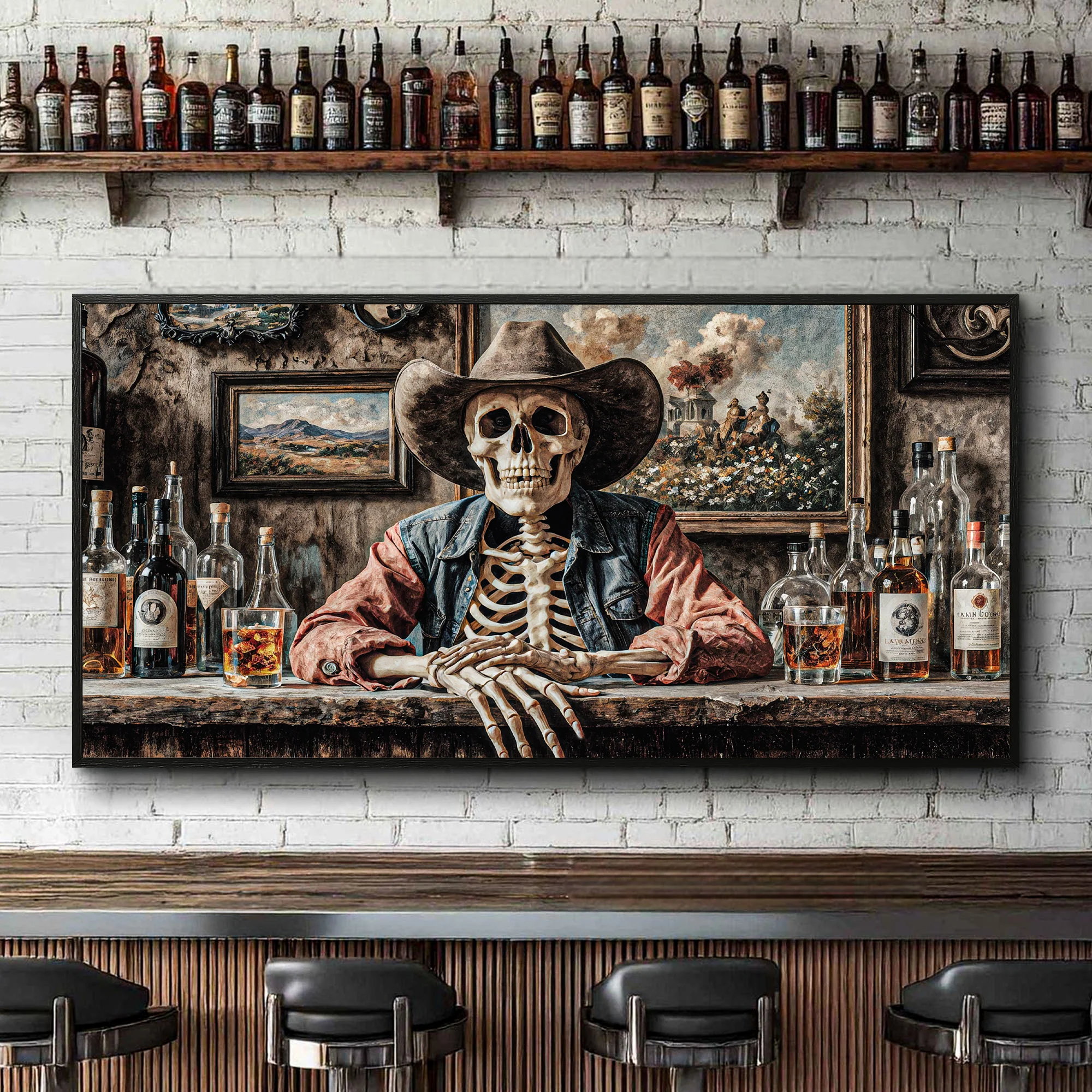 Skeleton Cowboy Barman At Western Saloon Wall Art - Image 5