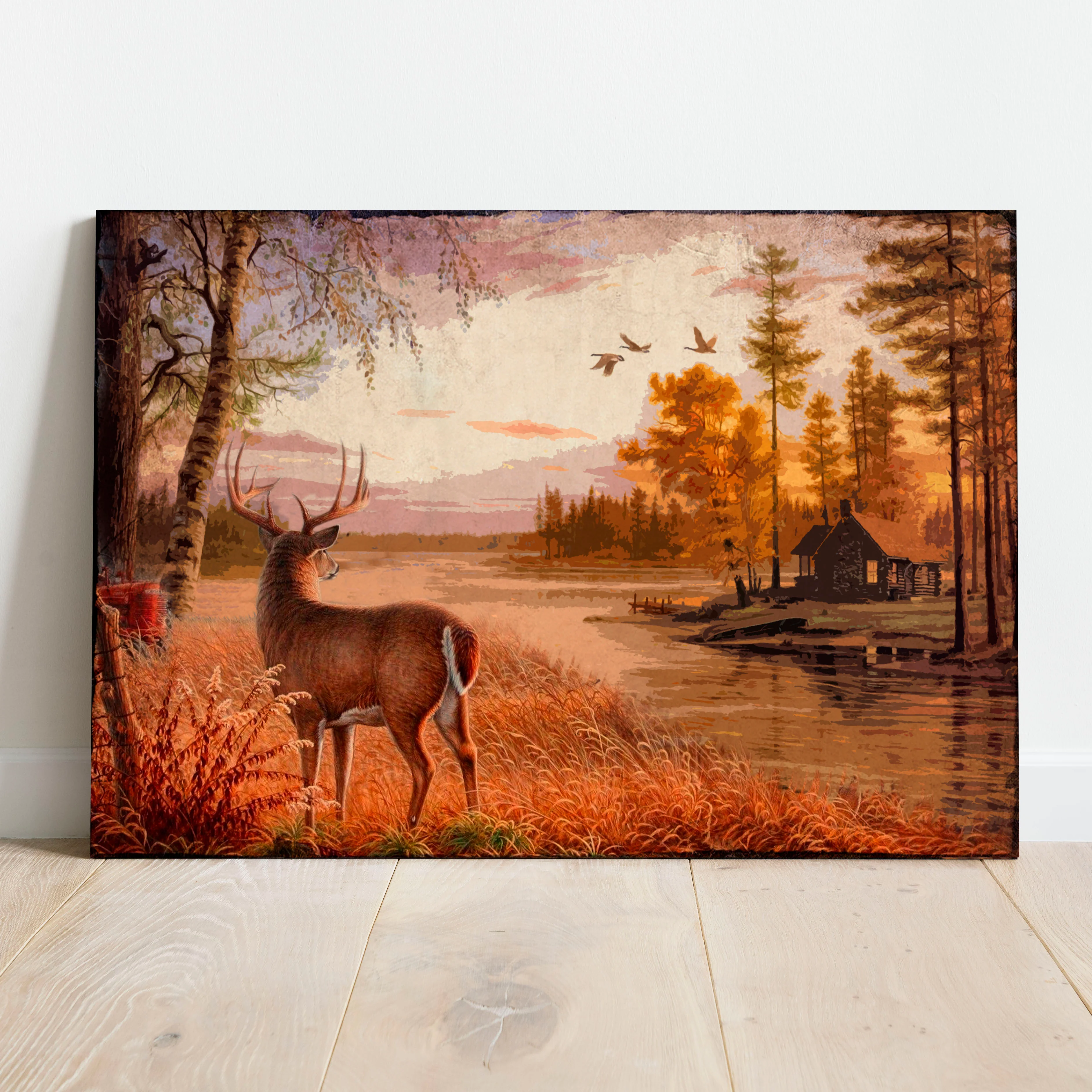 Stag By The Lake Canvas Wall Art - Image 2