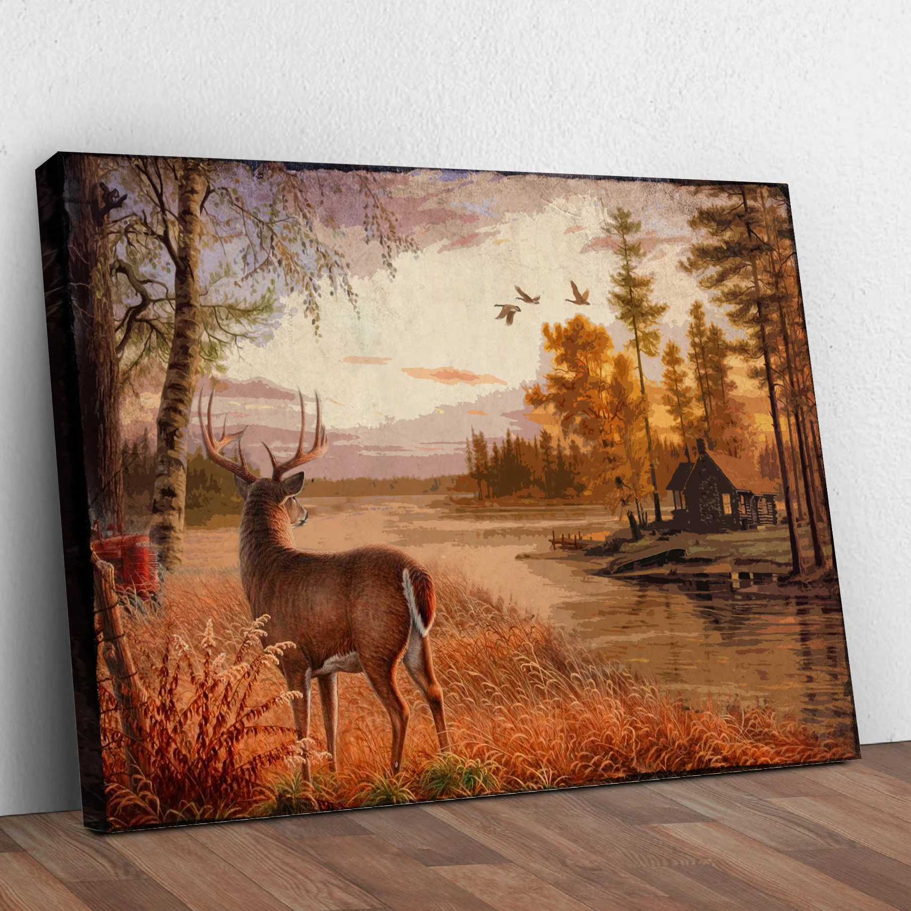 Stag By The Lake Canvas Wall Art - Image 3