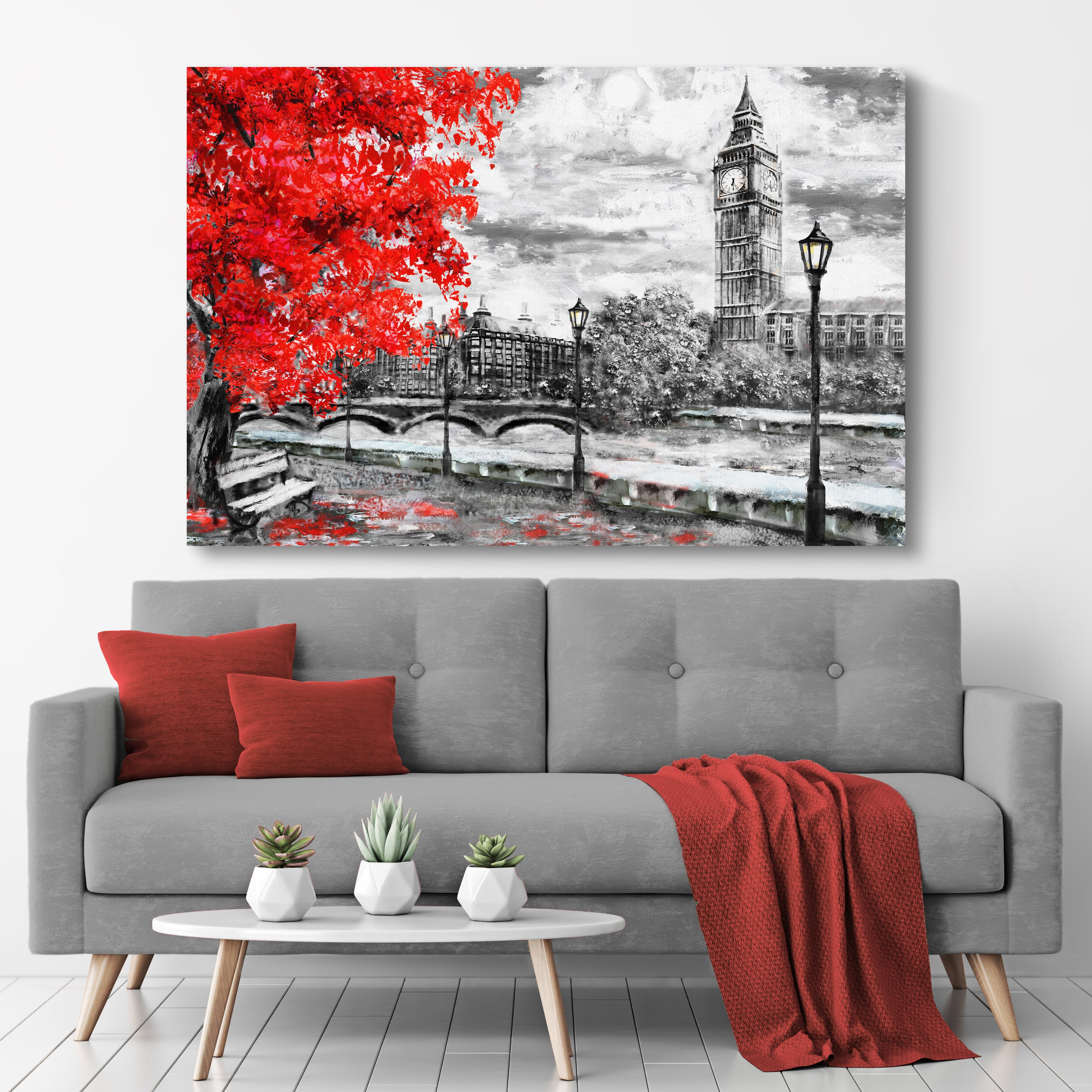 Stunning Red Autumn Tree Canvas Wall Art - Image 3