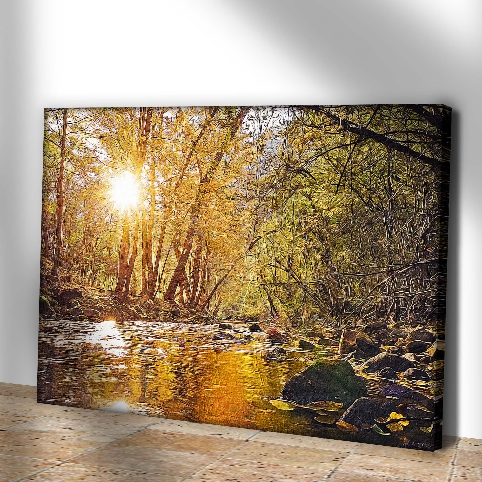 Sunlit River Woods Canvas Wall Art - Image 2