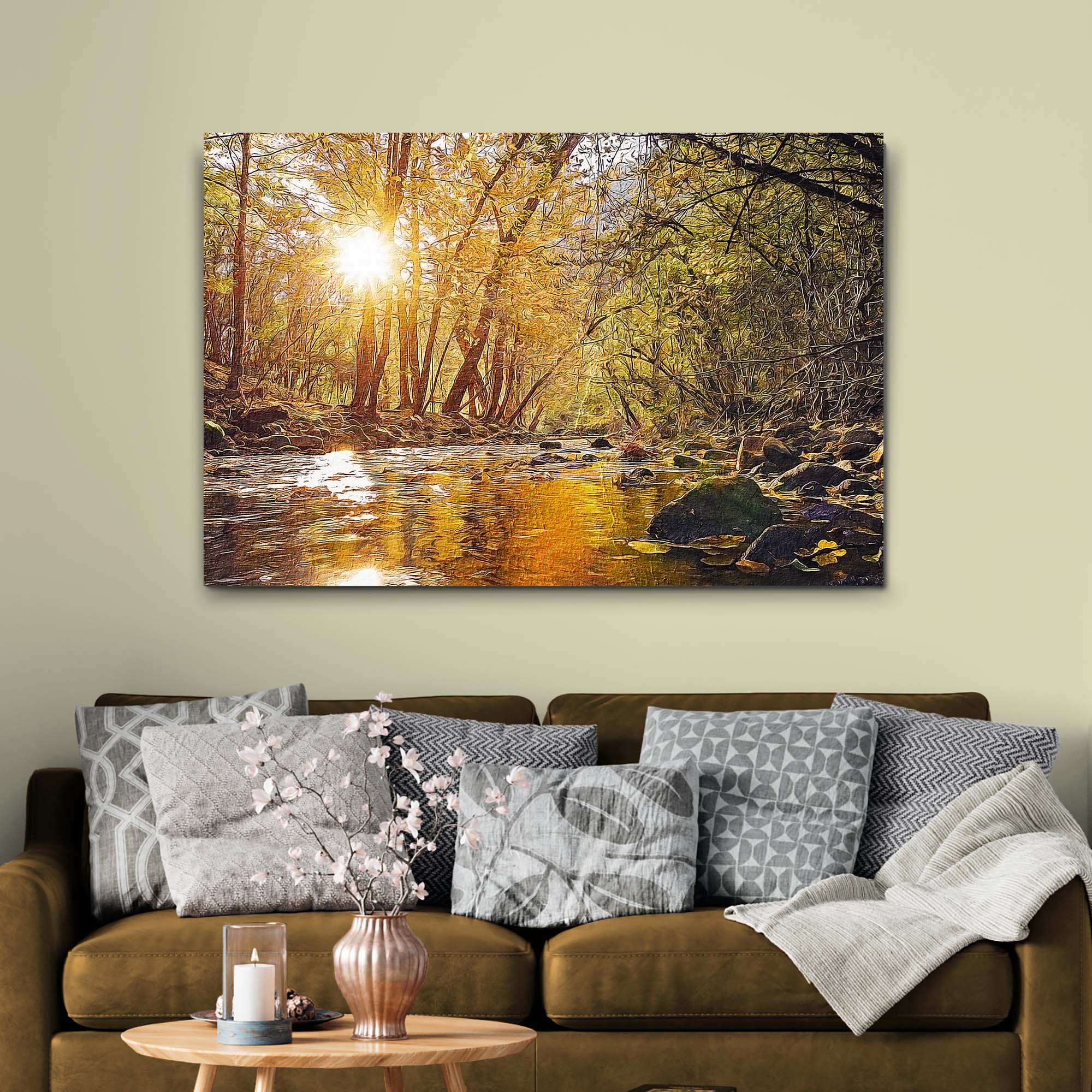 Sunlit River Woods Canvas Wall Art - Image 3