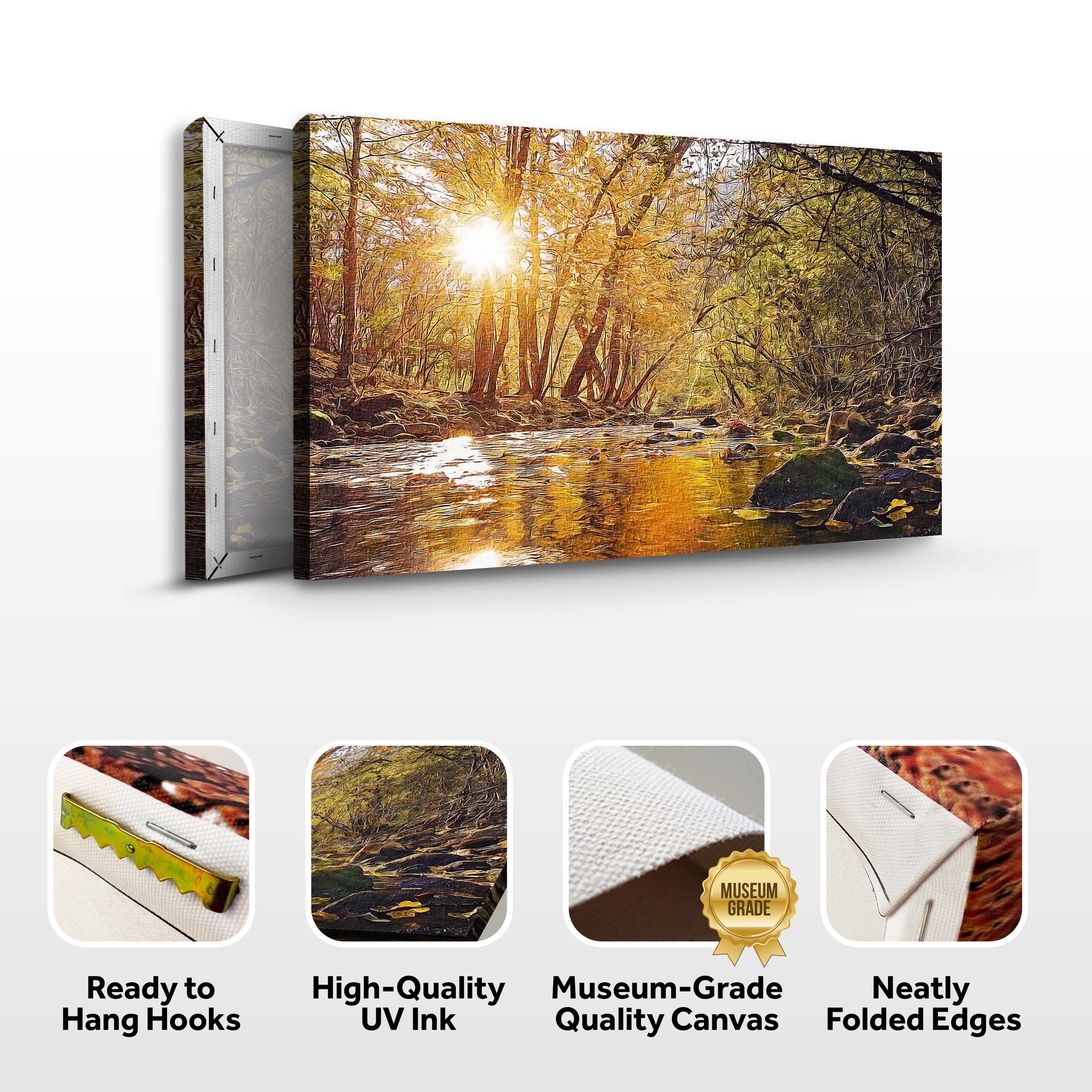 Sunlit River Woods Canvas Wall Art - Image 4