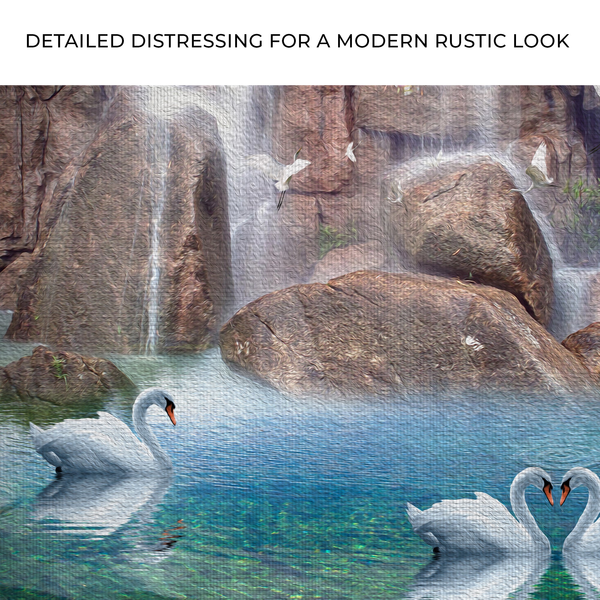 Swans by the Waterfall Canvas Wall Art - Image 4