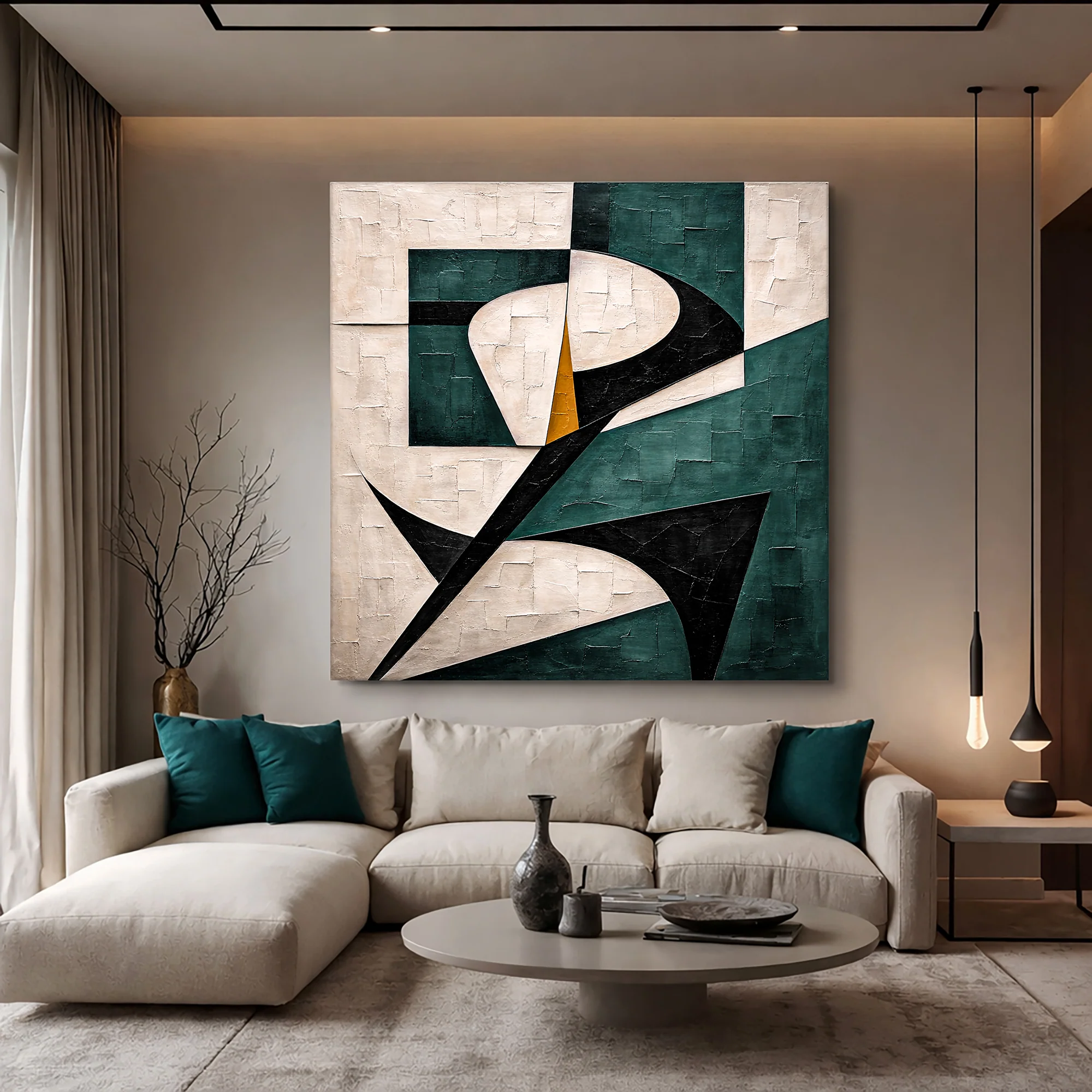 Teal Harmony Geometric Abstract Wall Art - Image 3