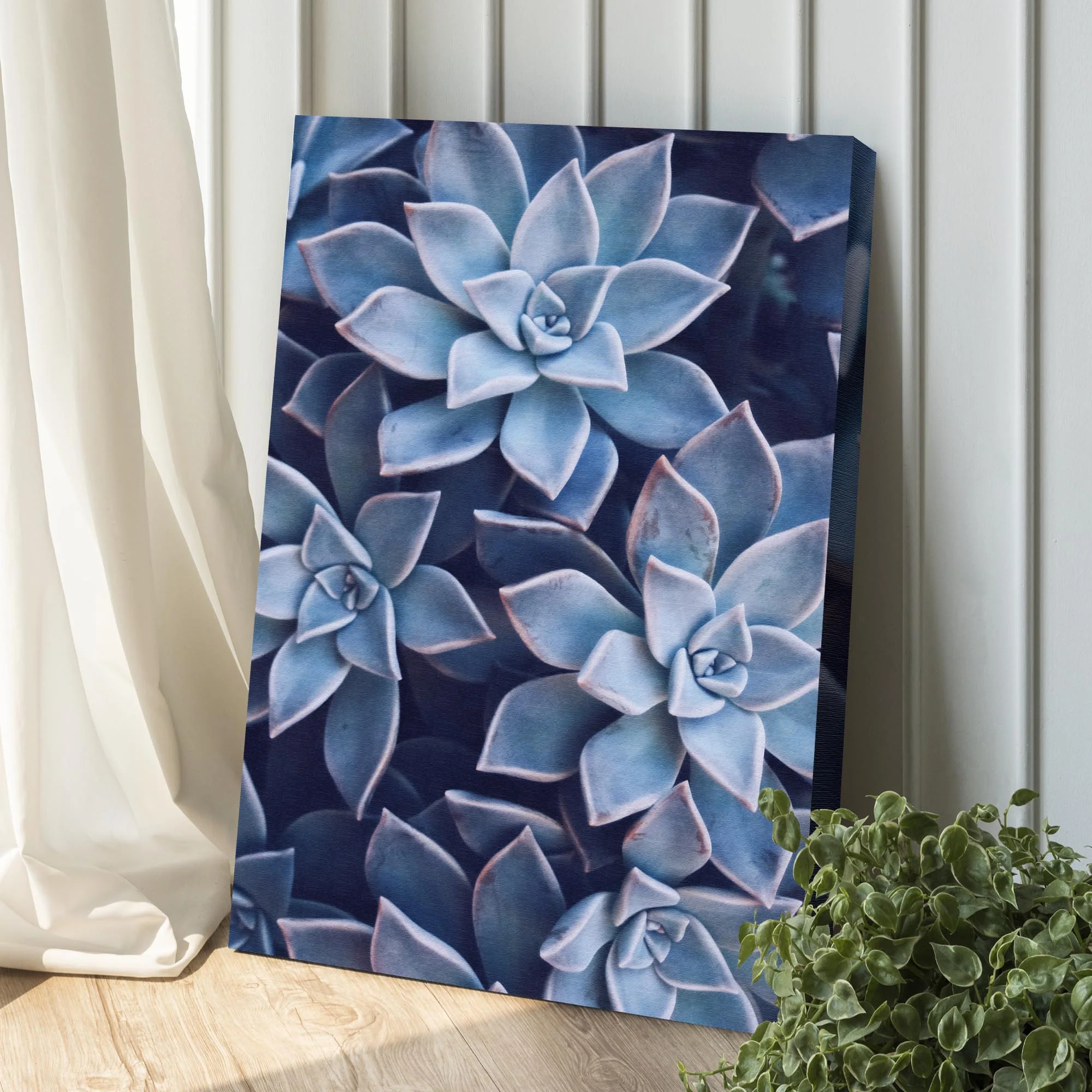 Teal Rose Succulent Canvas Wall Art - Image 2