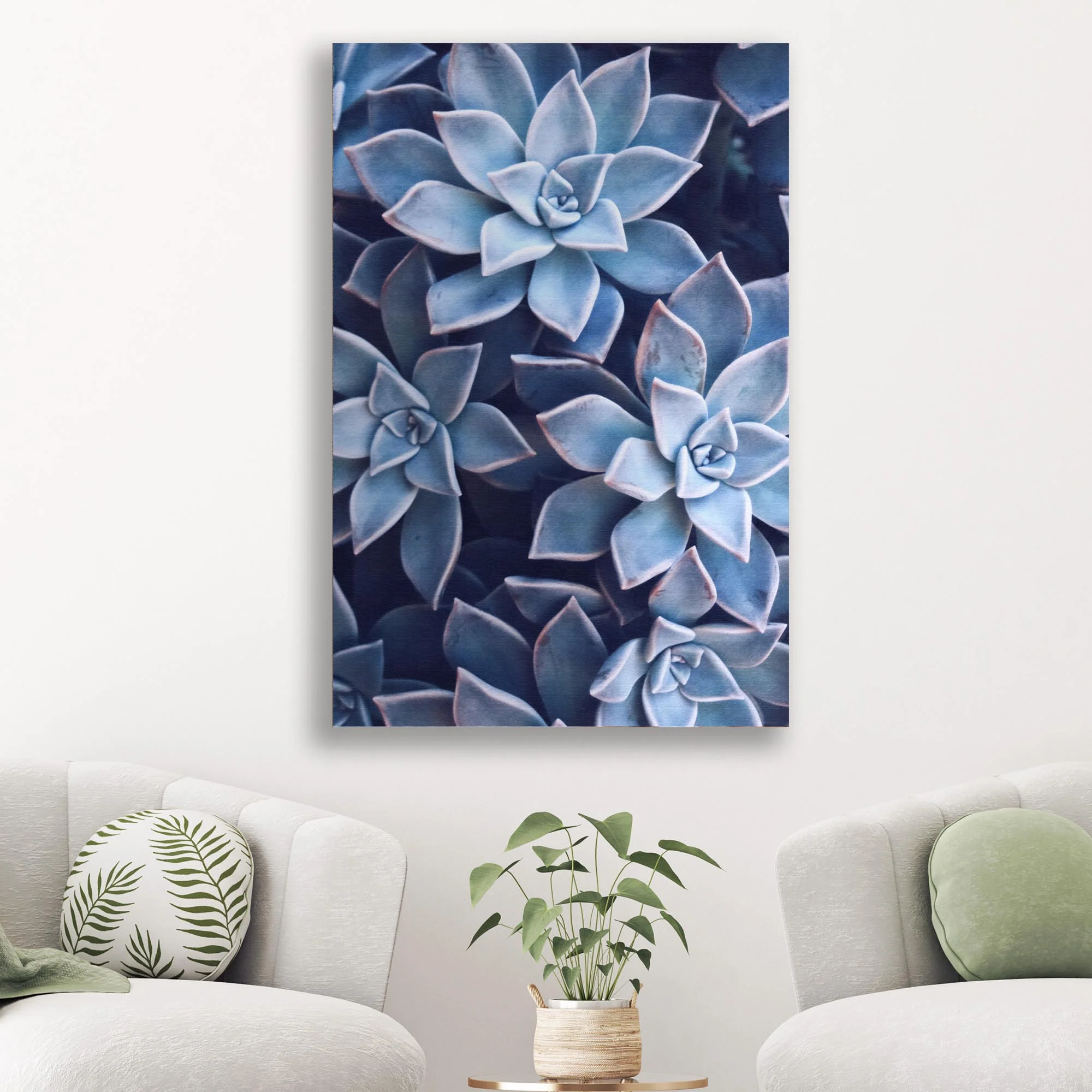 Teal Rose Succulent Canvas Wall Art - Image 3