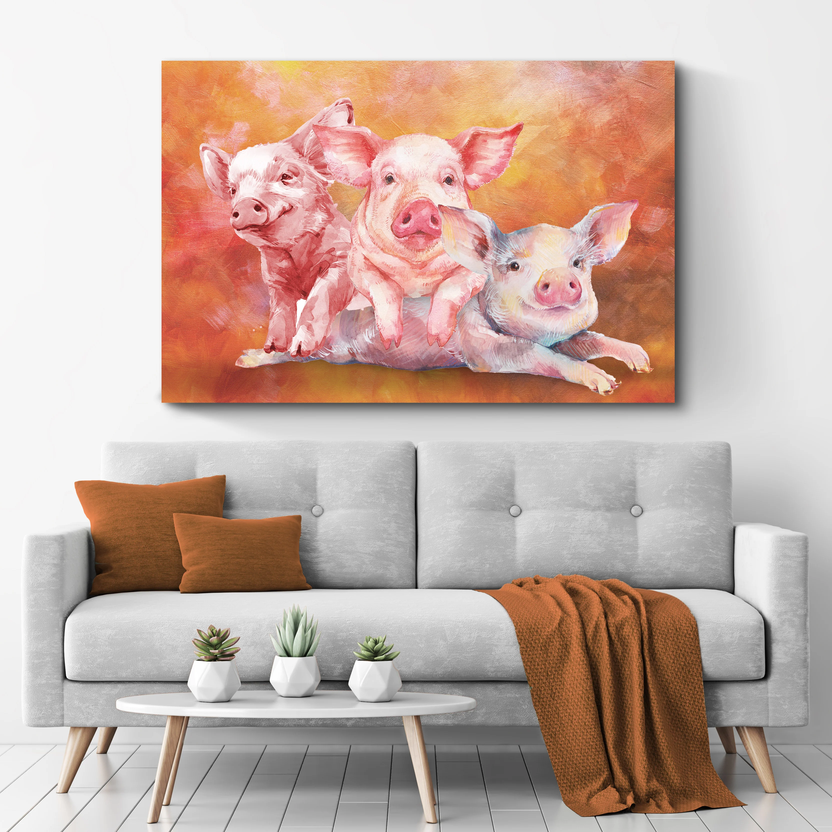 Three Baby Pigs Watercolor Canvas Wall Art - Image 3