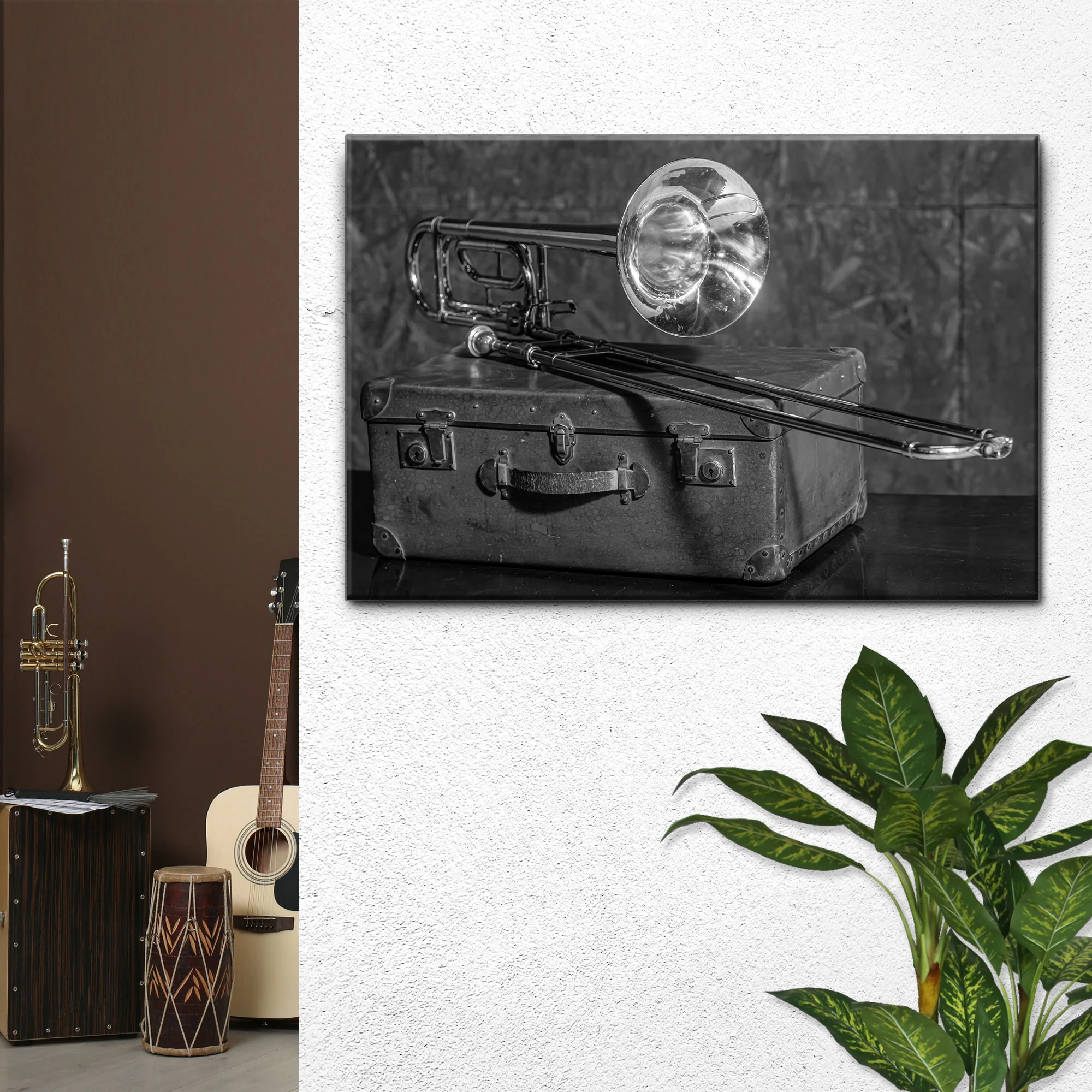 Trombone Monochrome Canvas Wall Art - Image 2