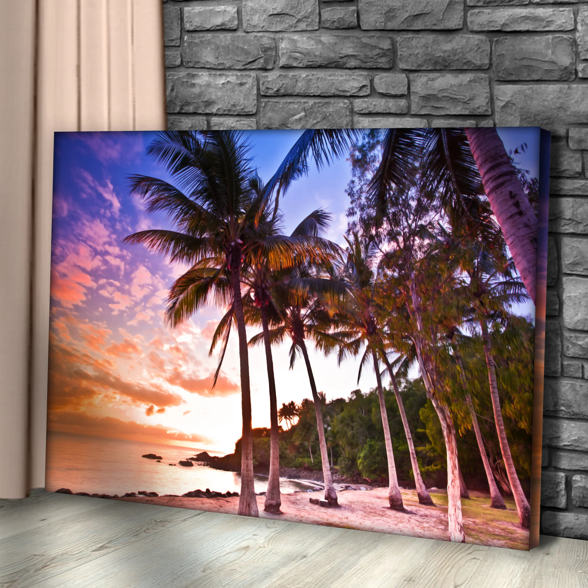 Tropical Palm Trees Sunset Canvas Wall Art - Image 2