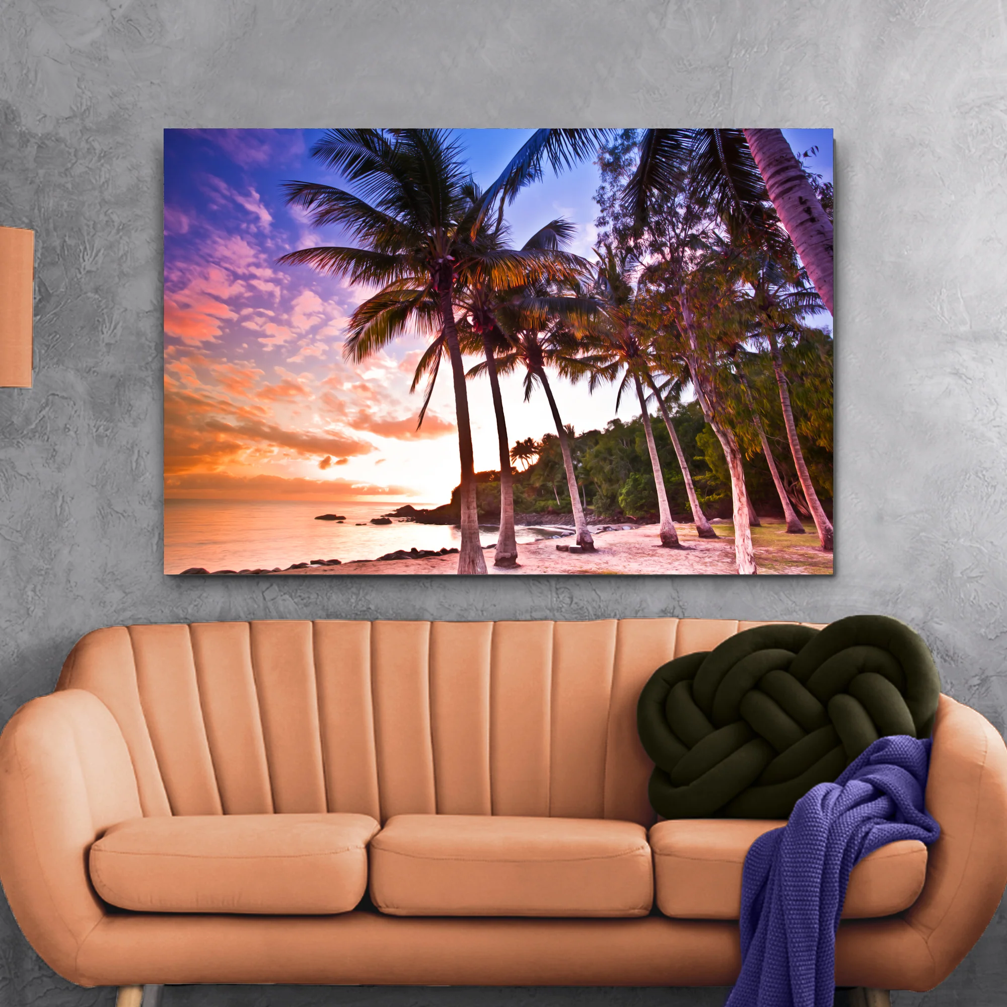 Tropical Palm Trees Sunset Canvas Wall Art - Image 3