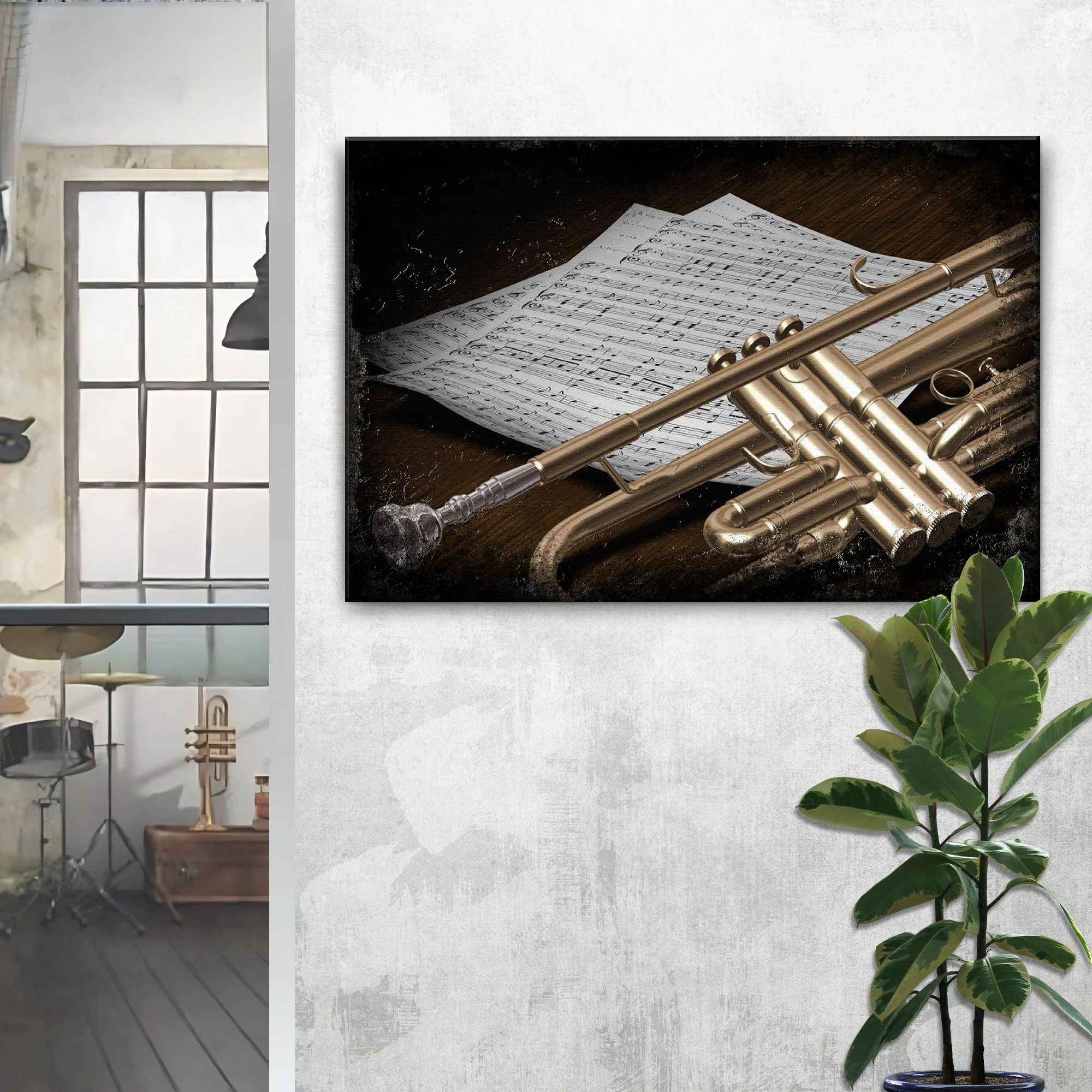Trumpet Grunge Canvas Wall Art - Image 3