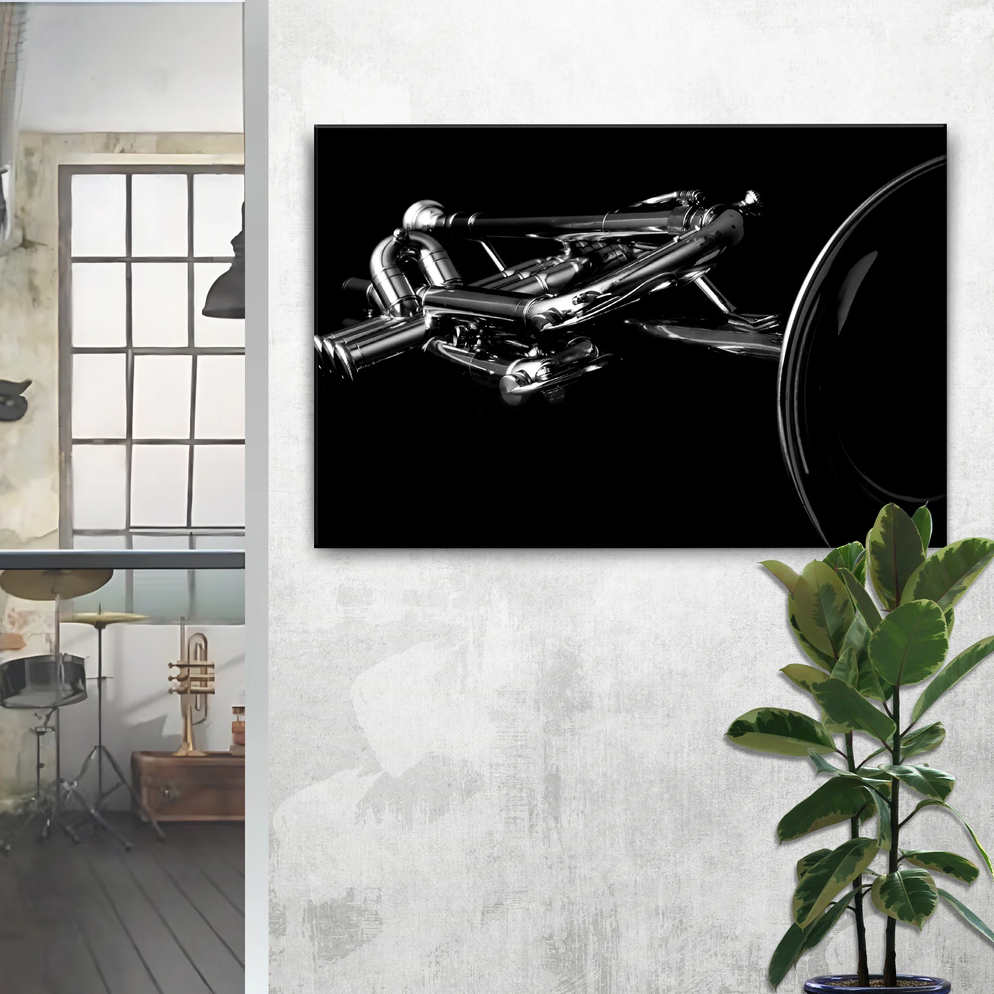 Trumpet Monochrome Canvas Wall Art - Image 3