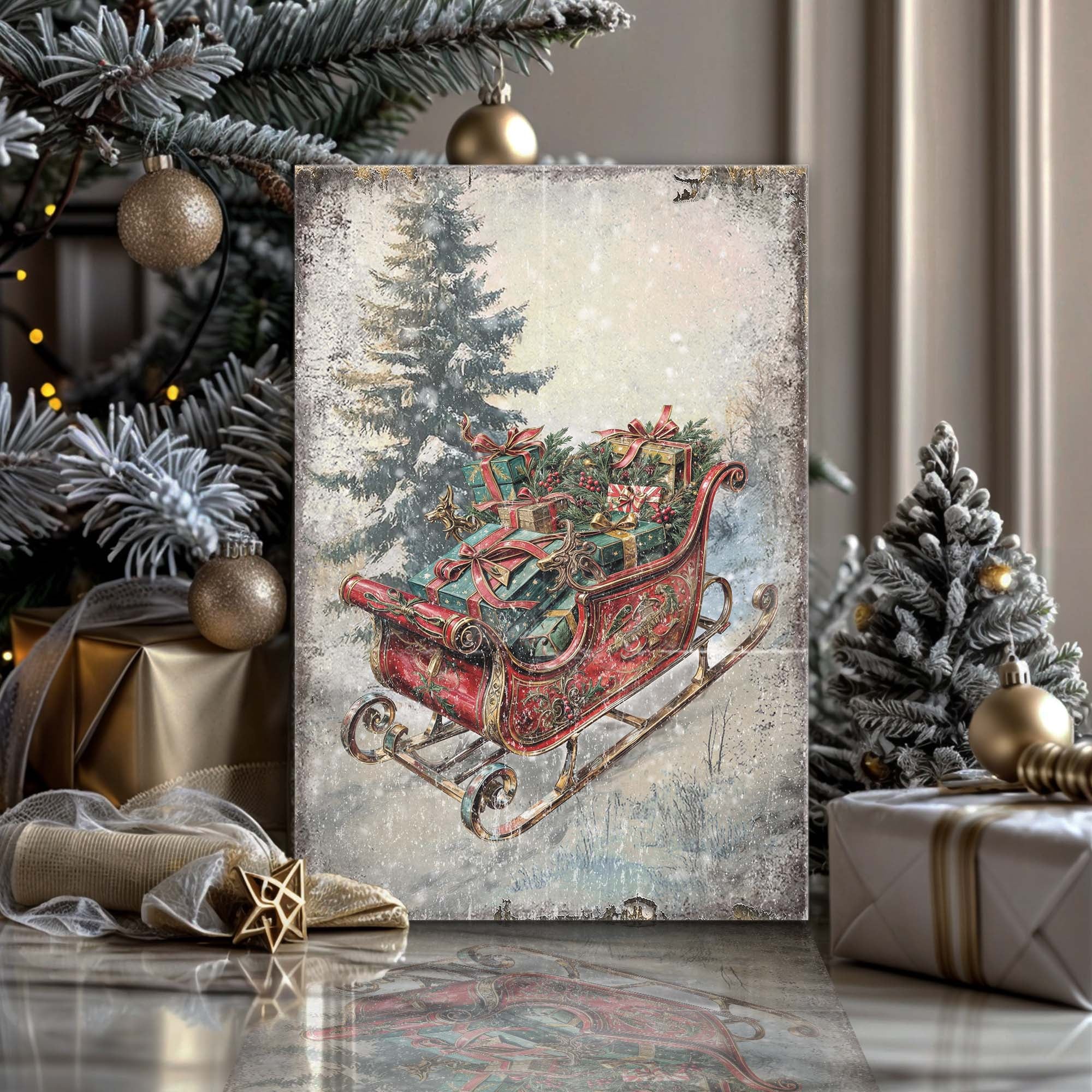 Vintage Christmas Sleigh Sled Wall Art II - Image 2