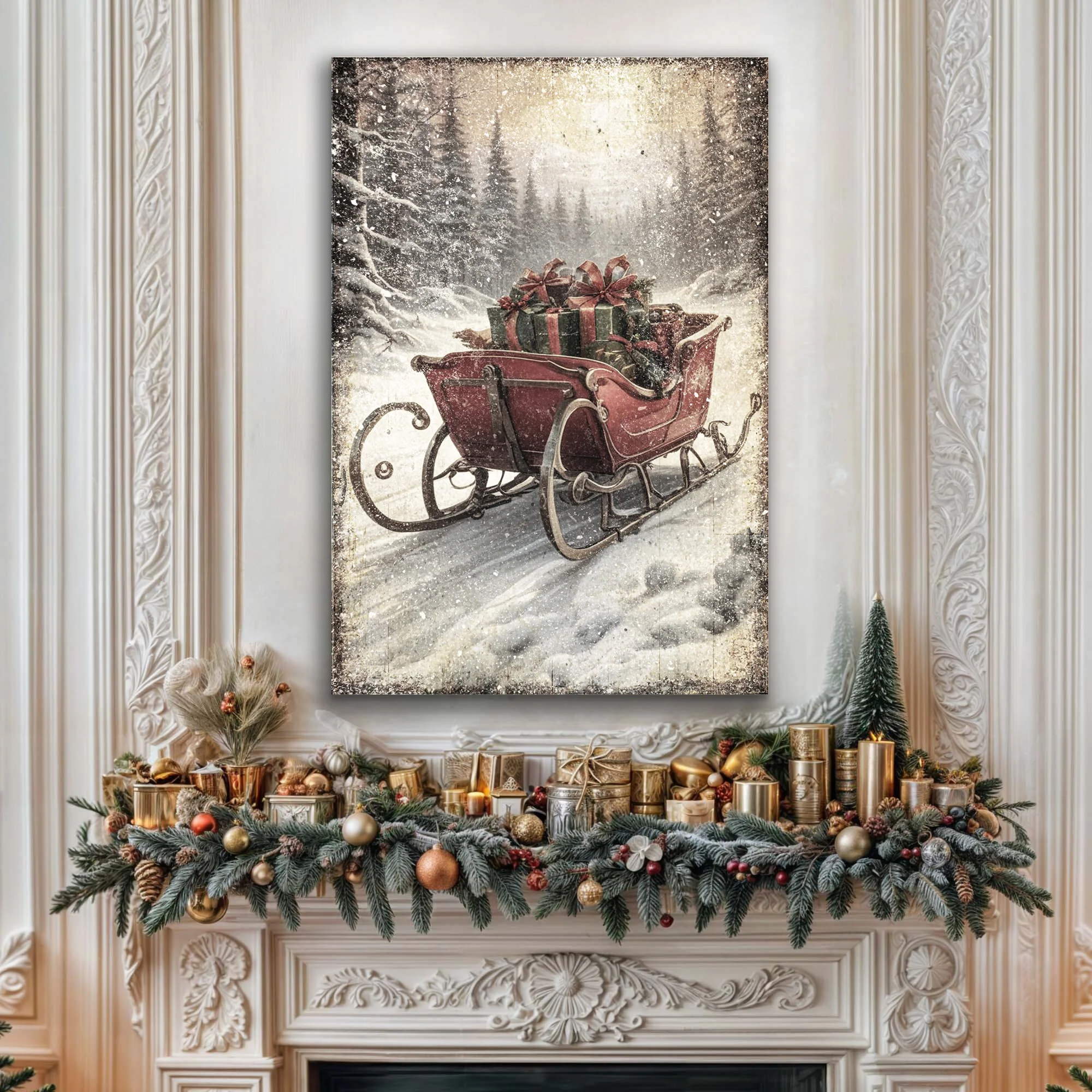 Vintage Christmas Sleigh Sled Wall Art IV - Image 2