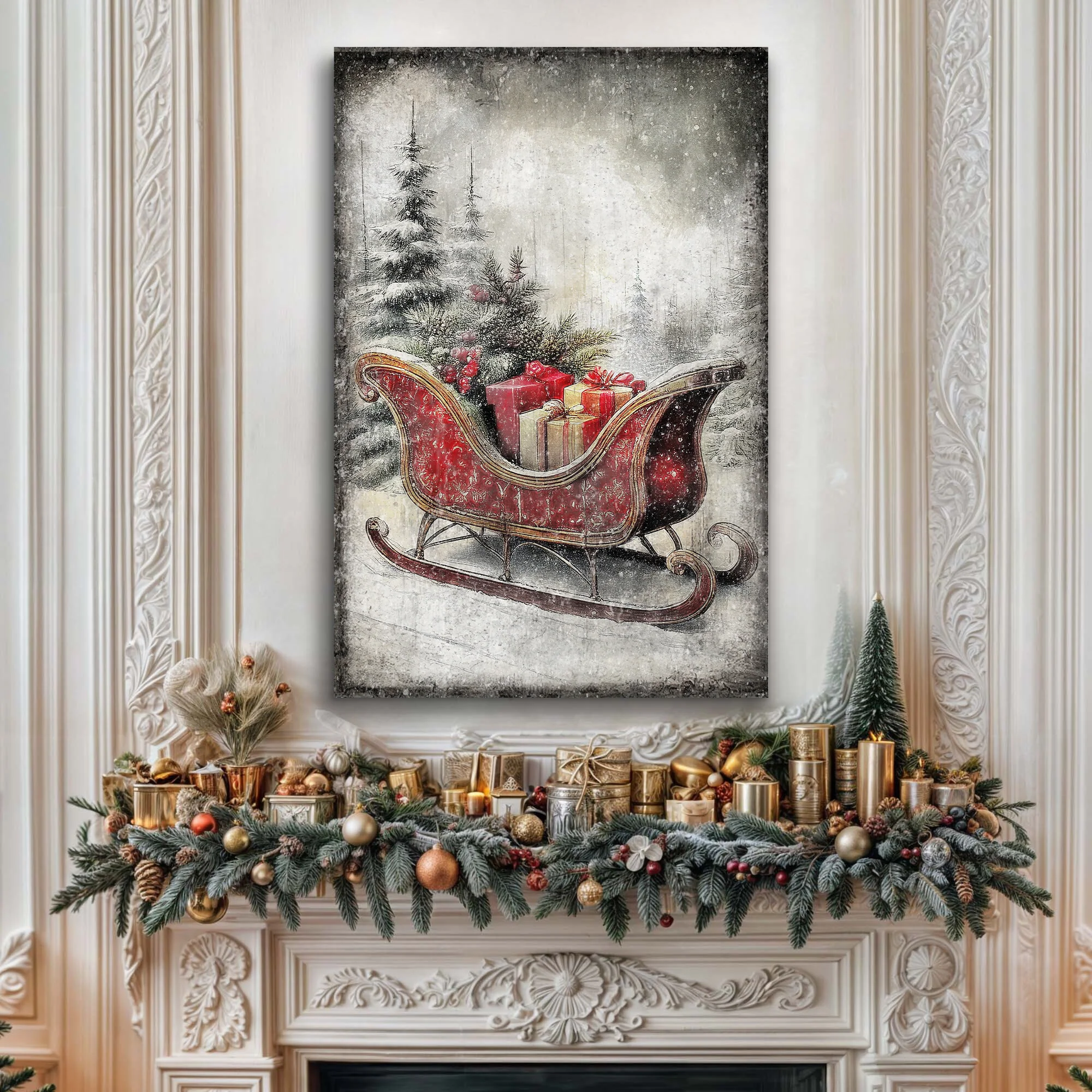 Vintage Christmas Sleigh Sled Wall Art VI - Image 2