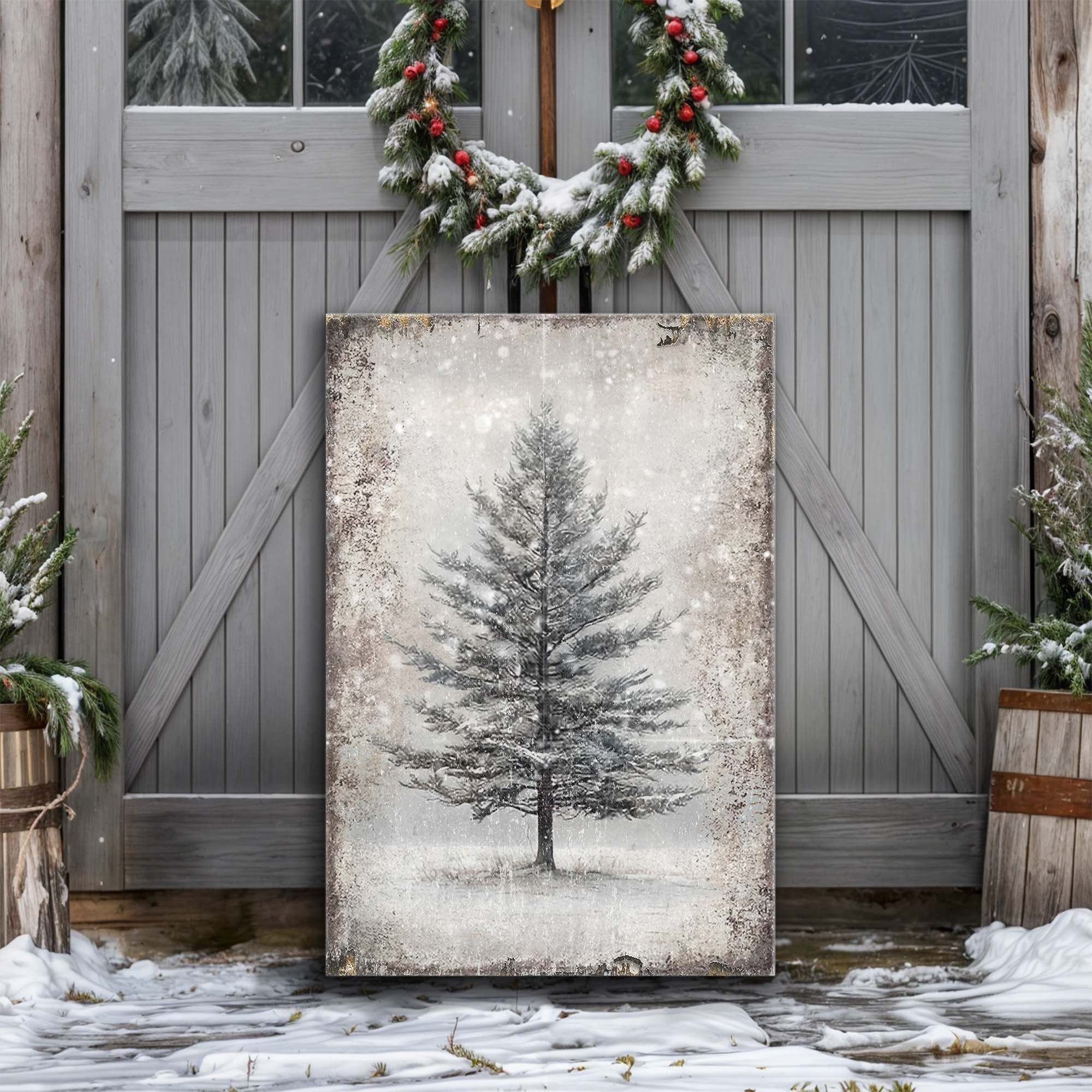 Vintage Christmas Tree Wall Art VII - Image 2
