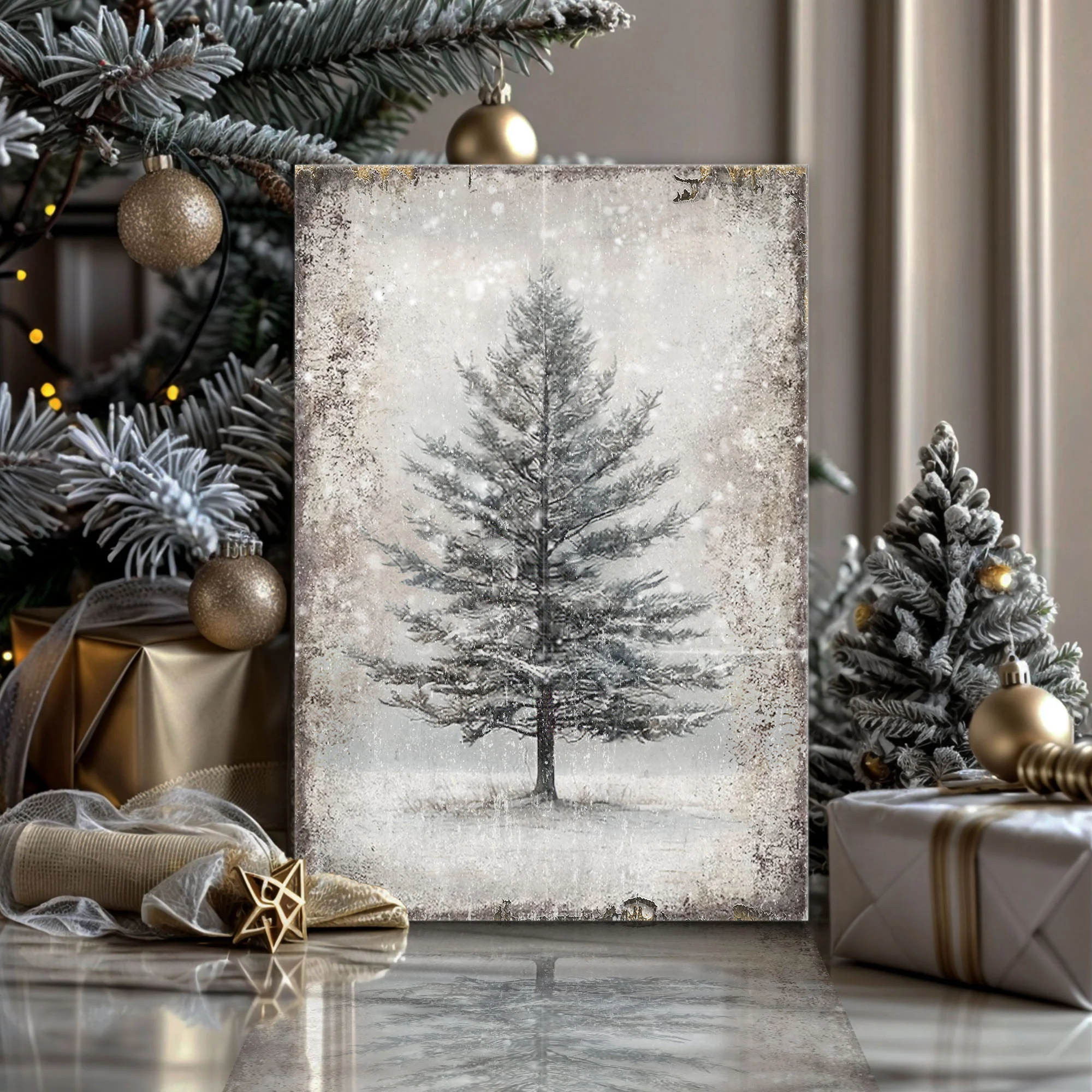 Vintage Christmas Tree Wall Art VII - Image 3