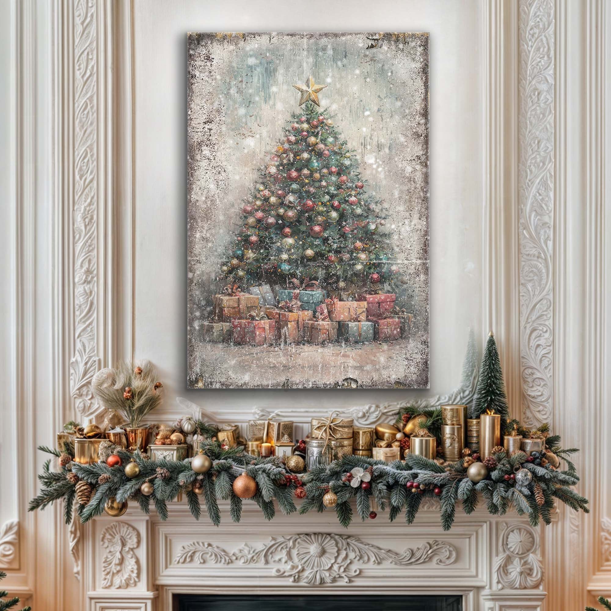 Vintage Christmas Tree With Gifts Wall Art - Image 2