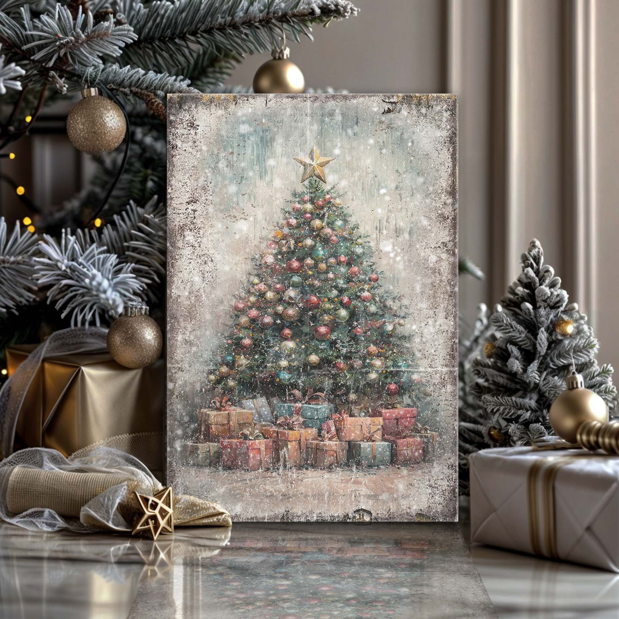 Vintage Christmas Tree With Gifts Wall Art - Image 3
