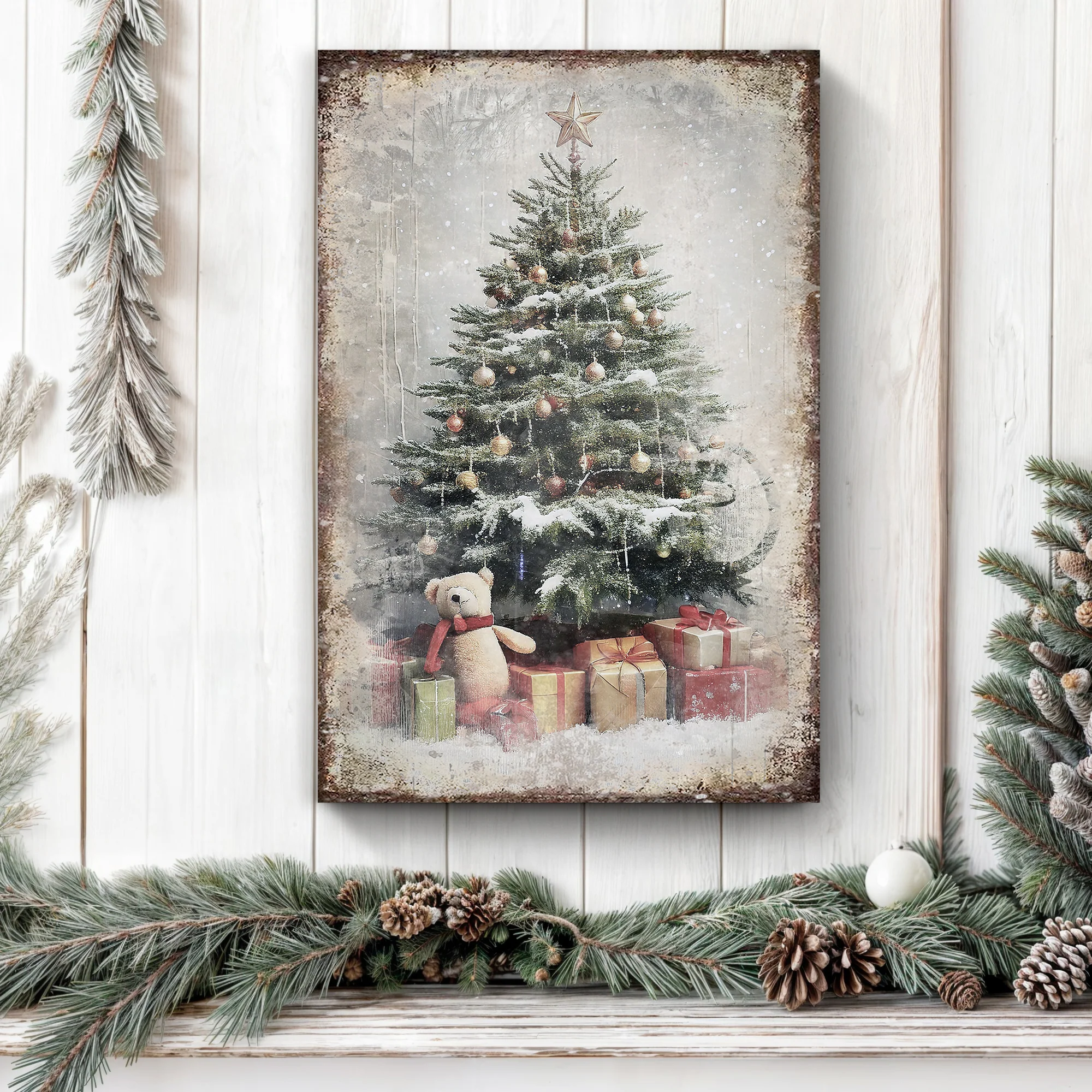 Vintage Christmas Tree With Gifts Wall Art II - Image 2