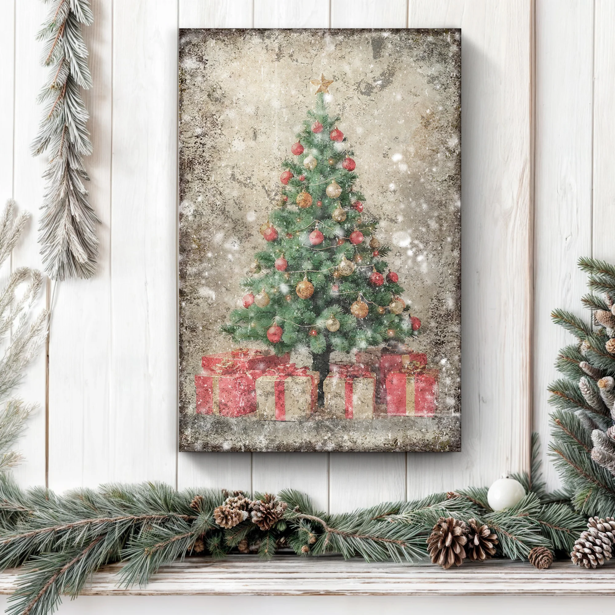 Vintage Christmas Tree With Gifts Wall Art III - Image 2