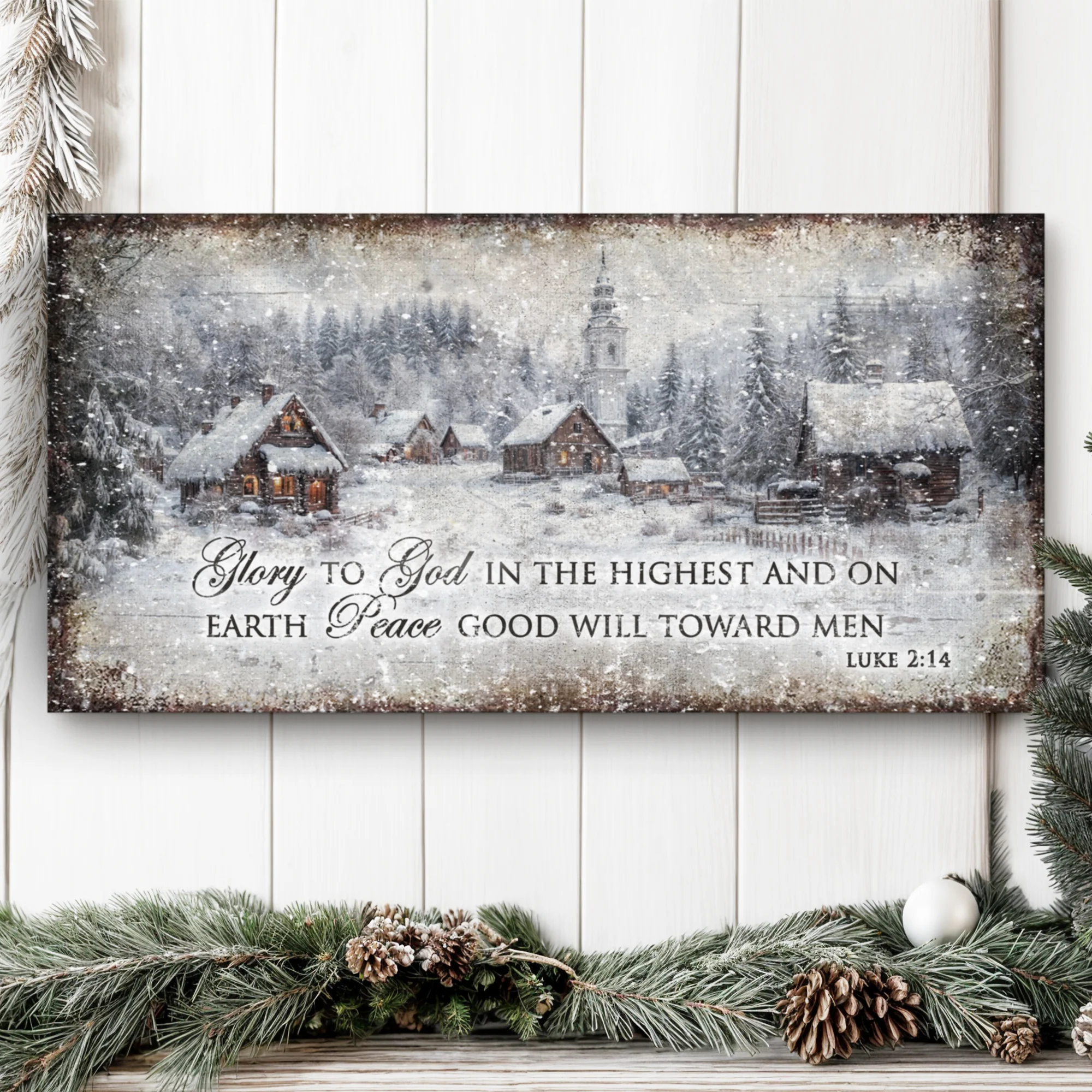 Vintage Christmas Village Luke 2:14 Scripture Sign - Image 2