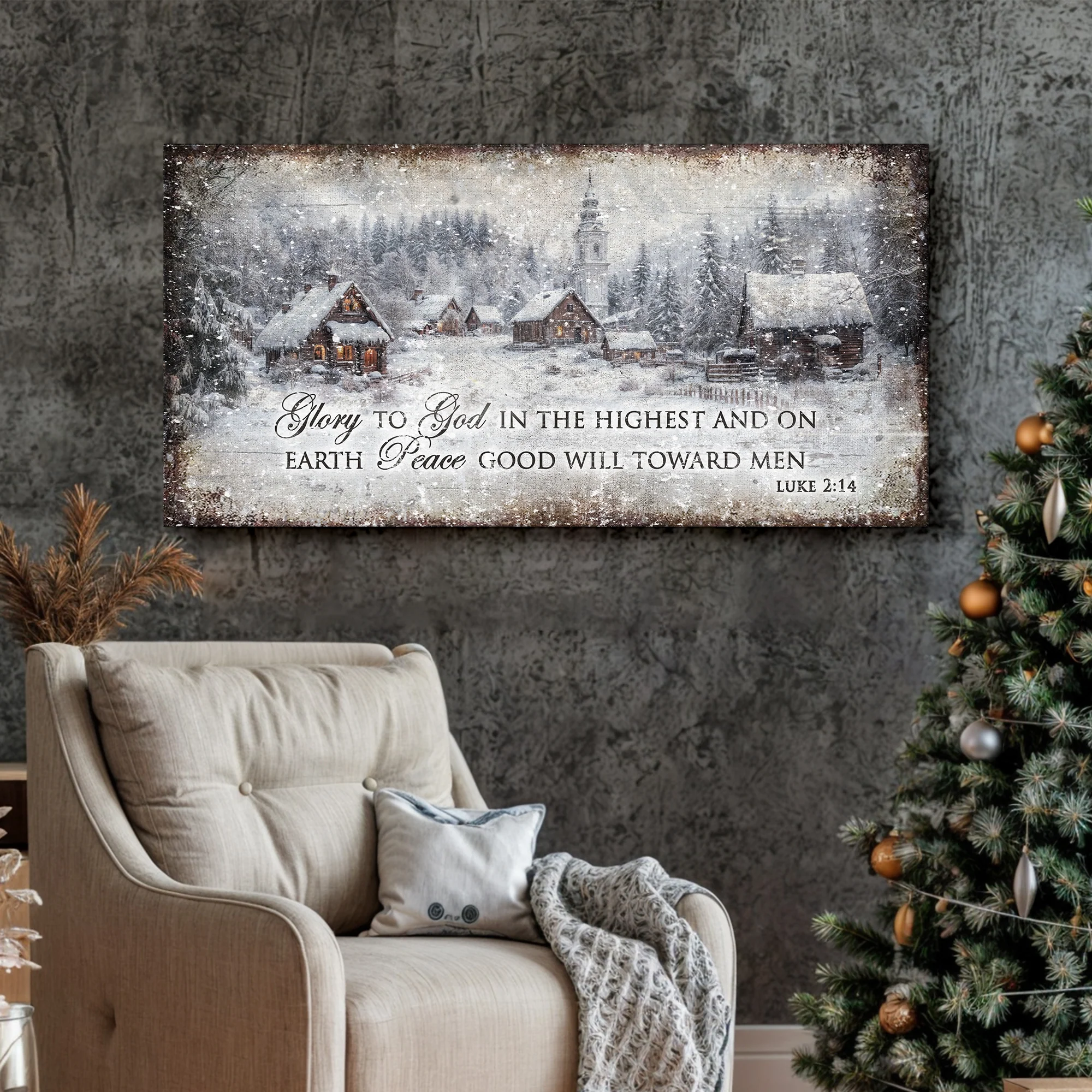 Vintage Christmas Village Luke 2:14 Scripture Sign - Image 3
