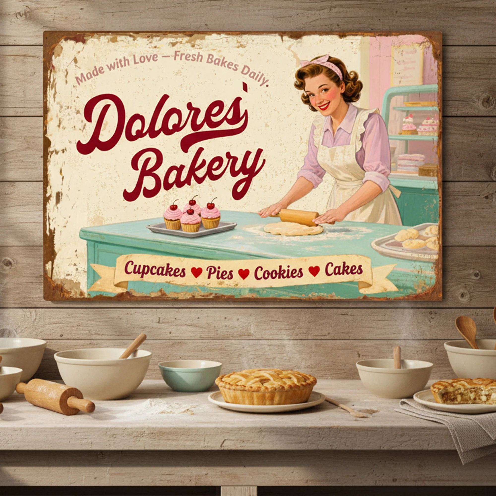 Vintage Mom's Bakery Farmhouse Wall Sign - Image 5