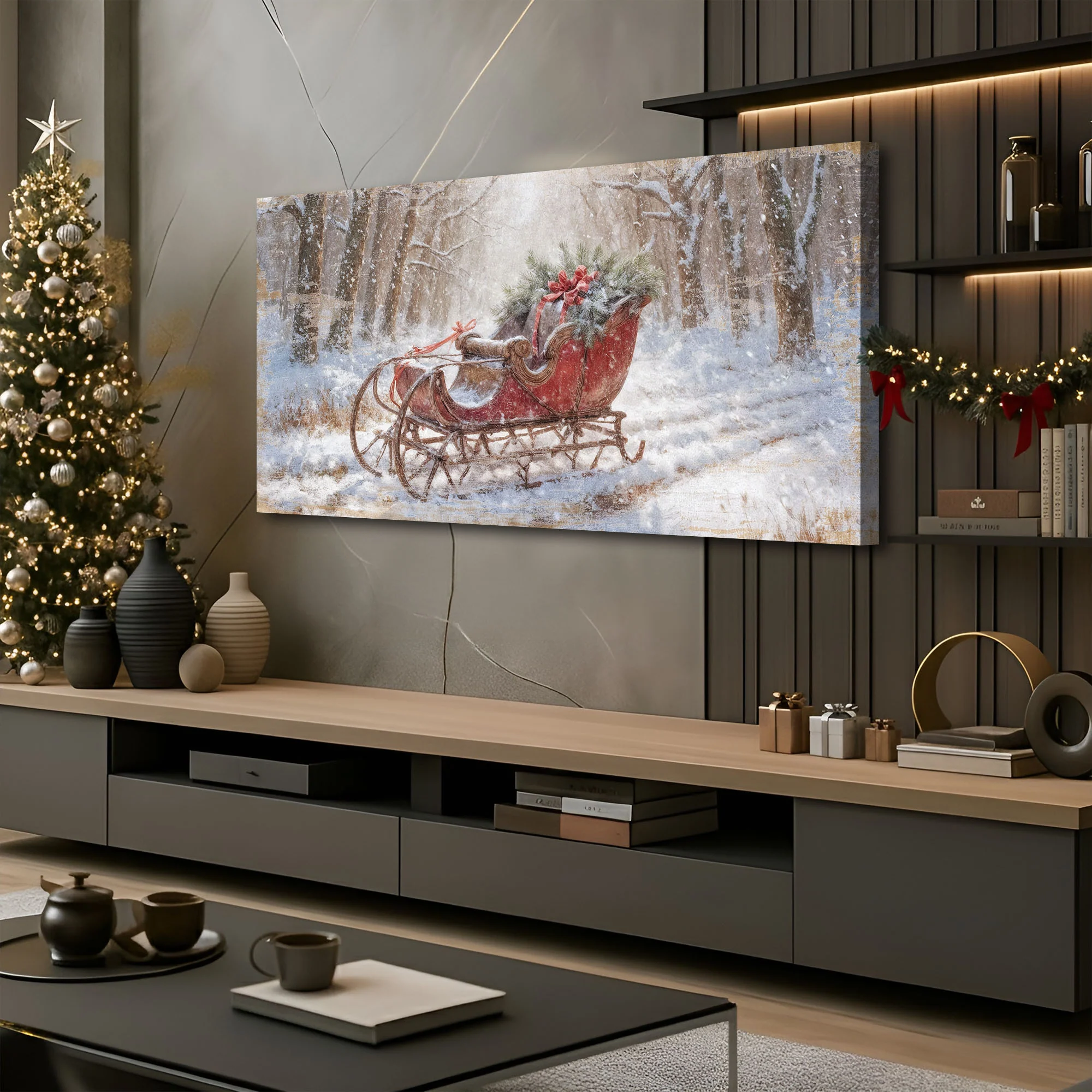 Vintage Red Sleigh Christmas Wall Art - Image 2