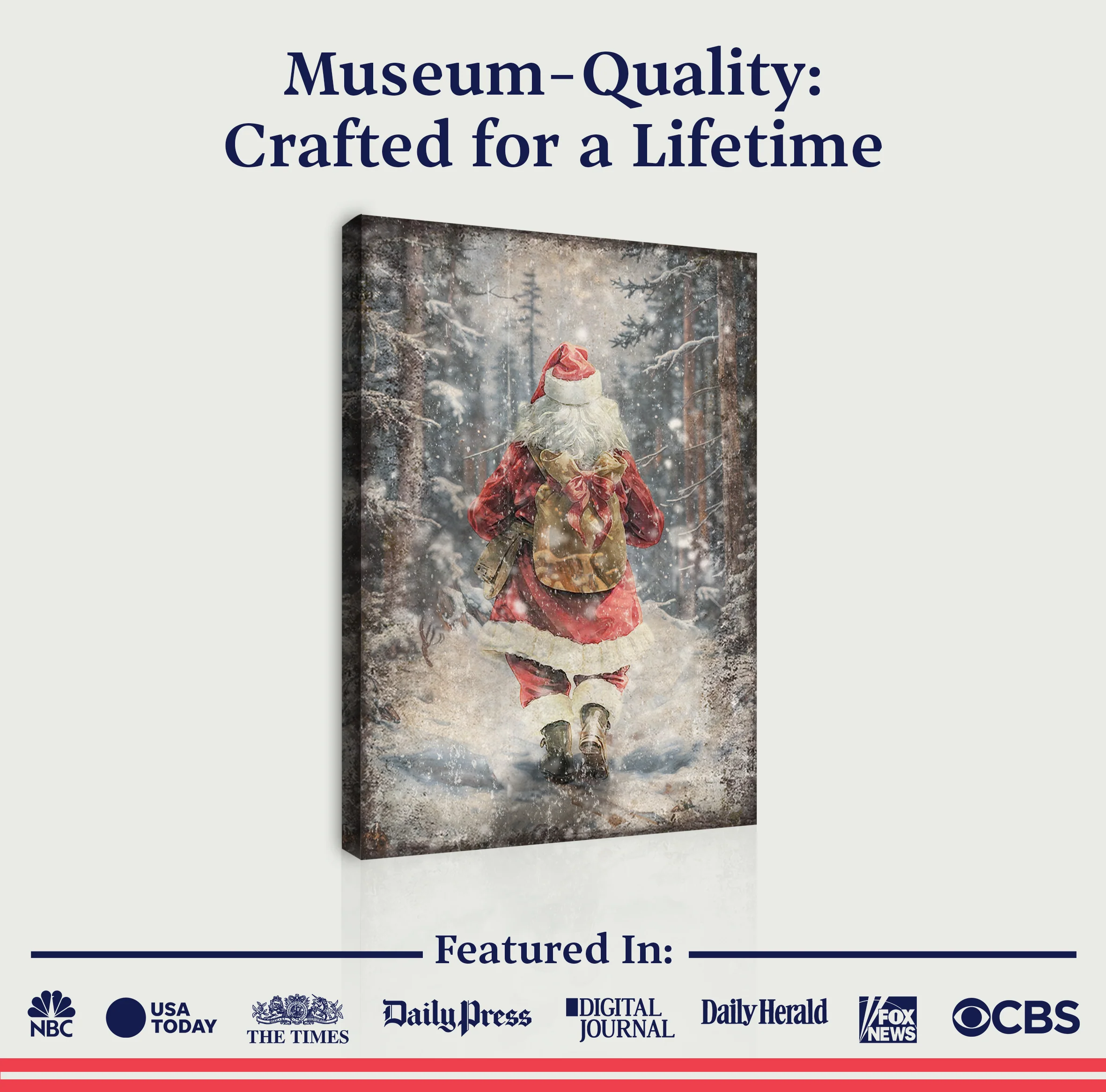 Vintage Santa Claus in Winter Forest Christmas Wall Art II - Image 4