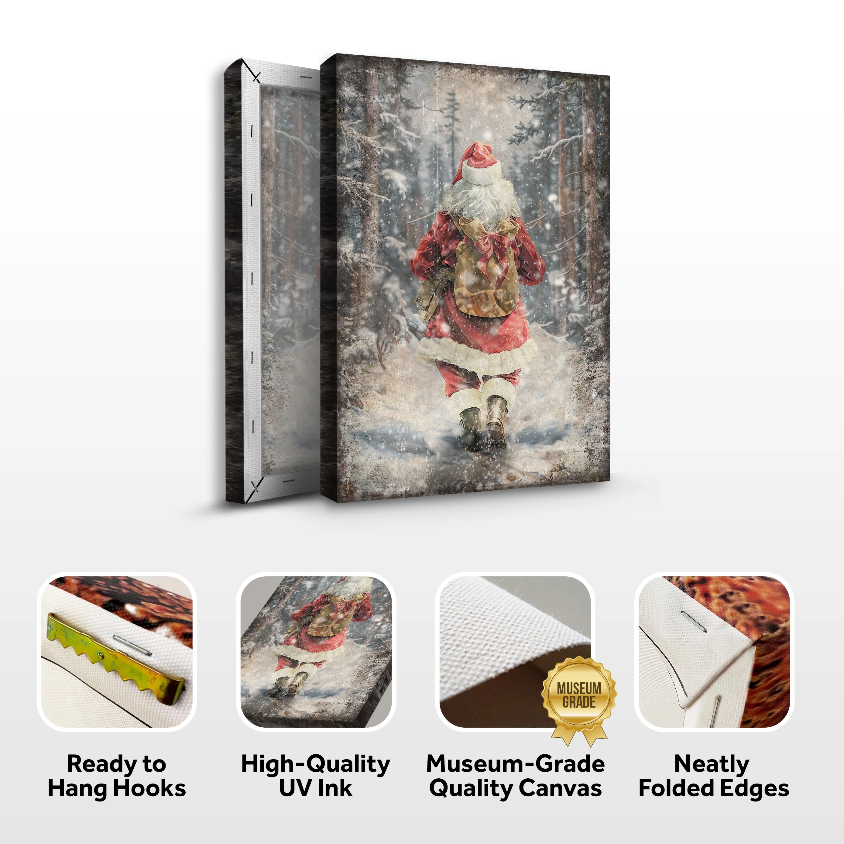 Vintage Santa Claus in Winter Forest Christmas Wall Art II - Image 6