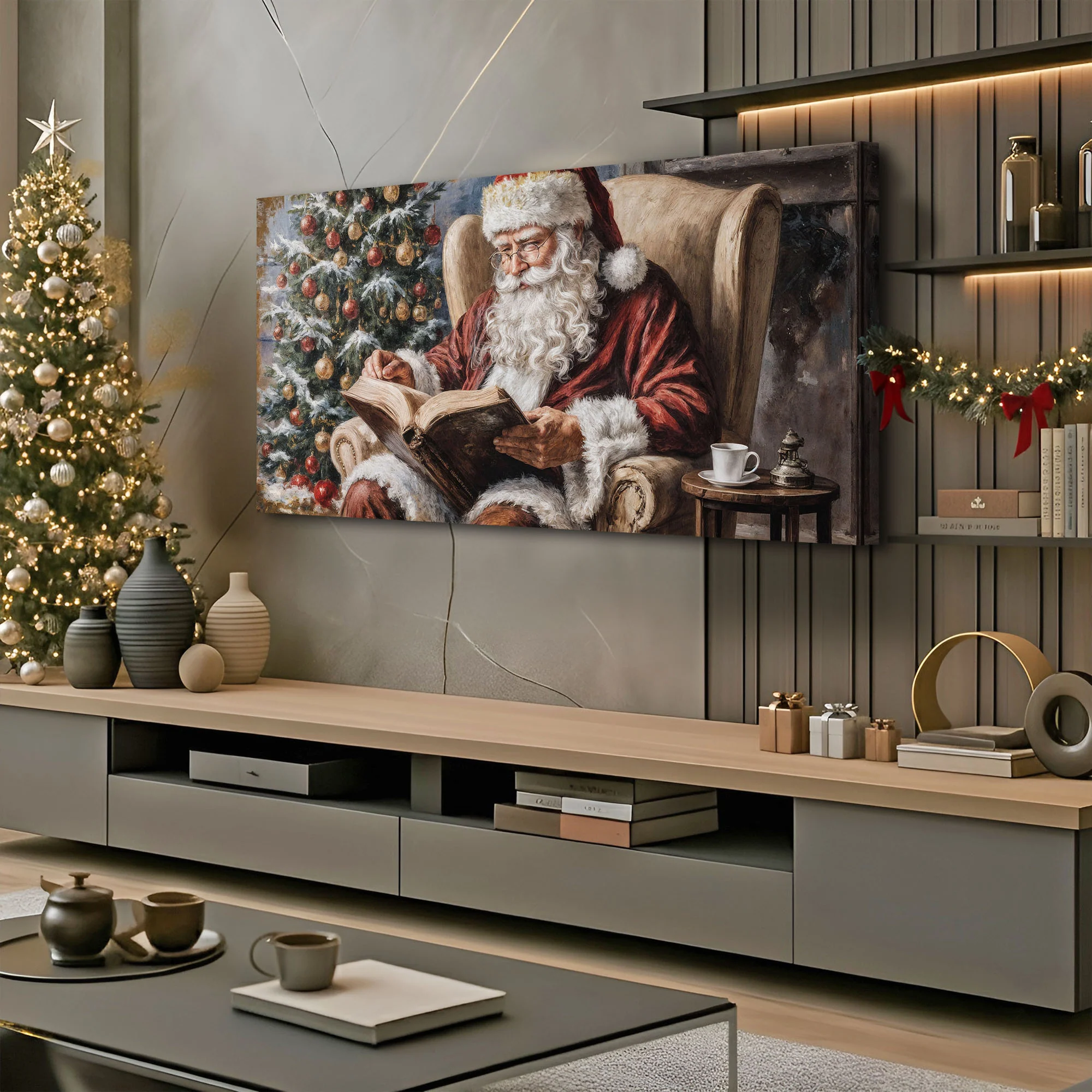 Vintage Santa Claus Reading Christmas Wall Art - Image 2