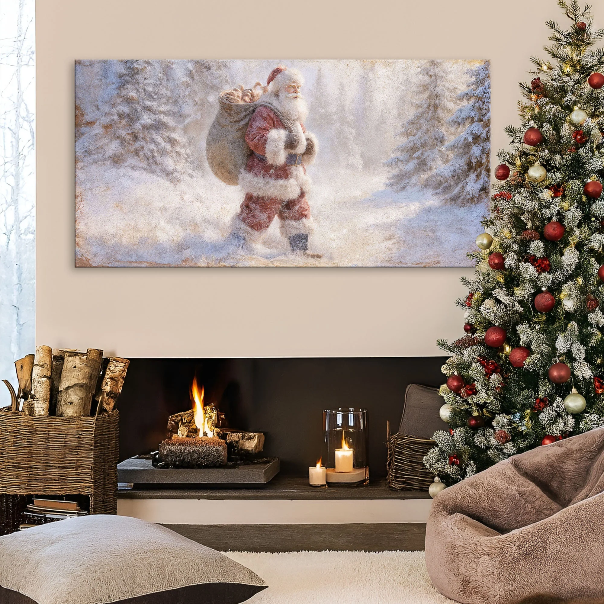 Vintage Santa in the Snow Wall Art - Image 5