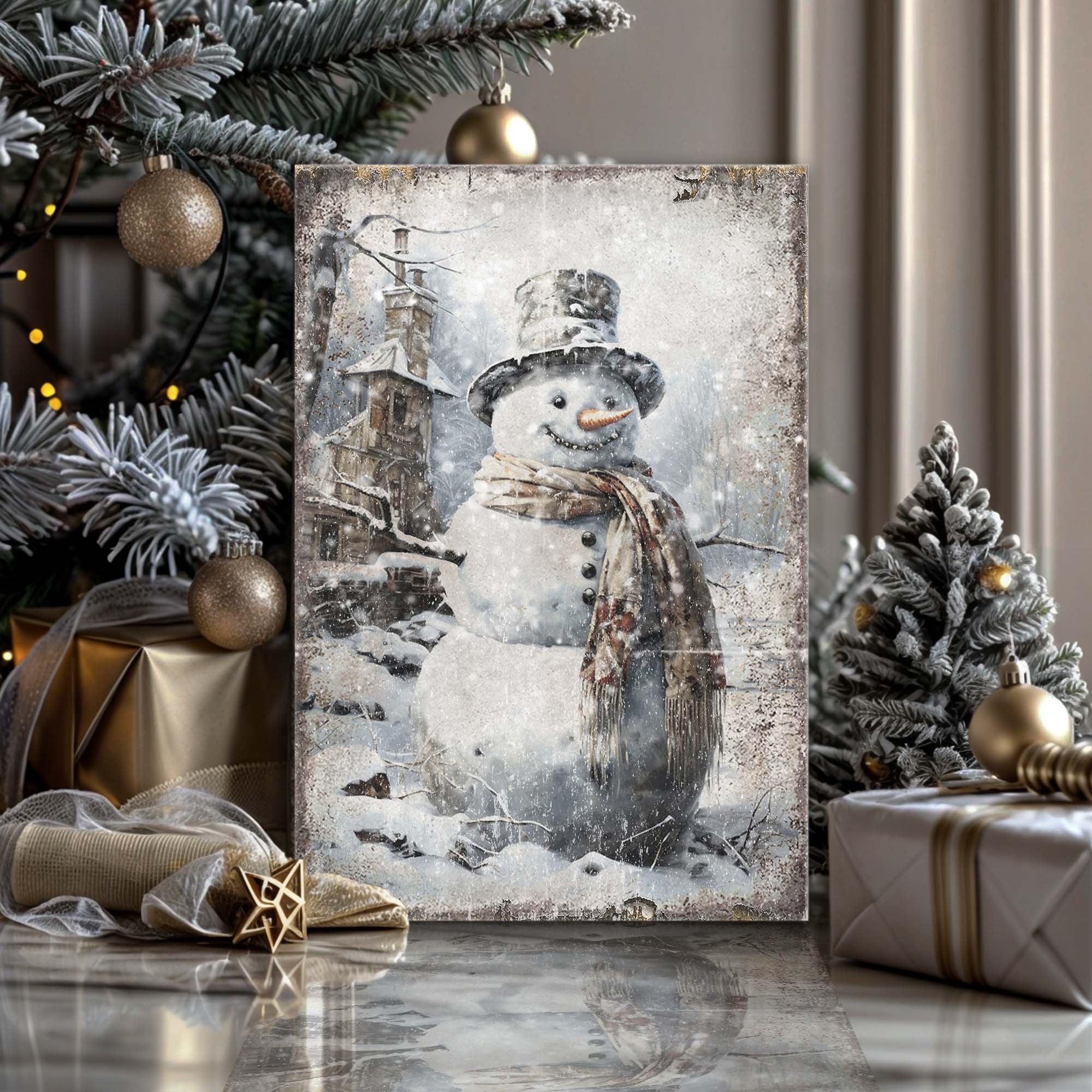 Vintage Snowman Christmas Wall Art II - Image 3