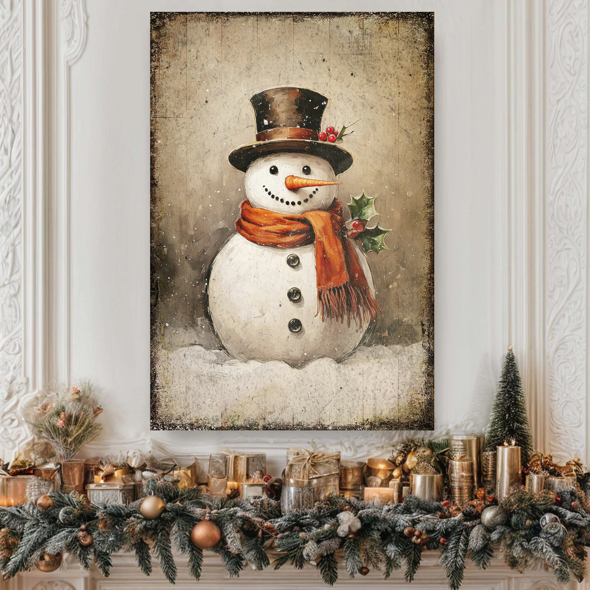 Vintage Snowman Christmas Wall Art IV