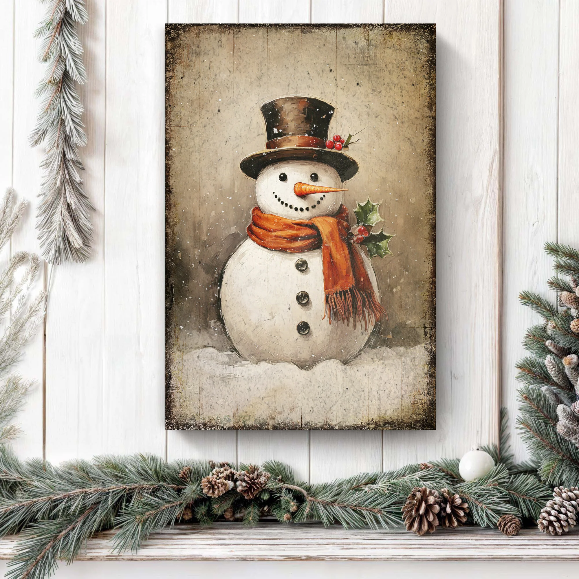 Vintage Snowman Christmas Wall Art IV - Image 2
