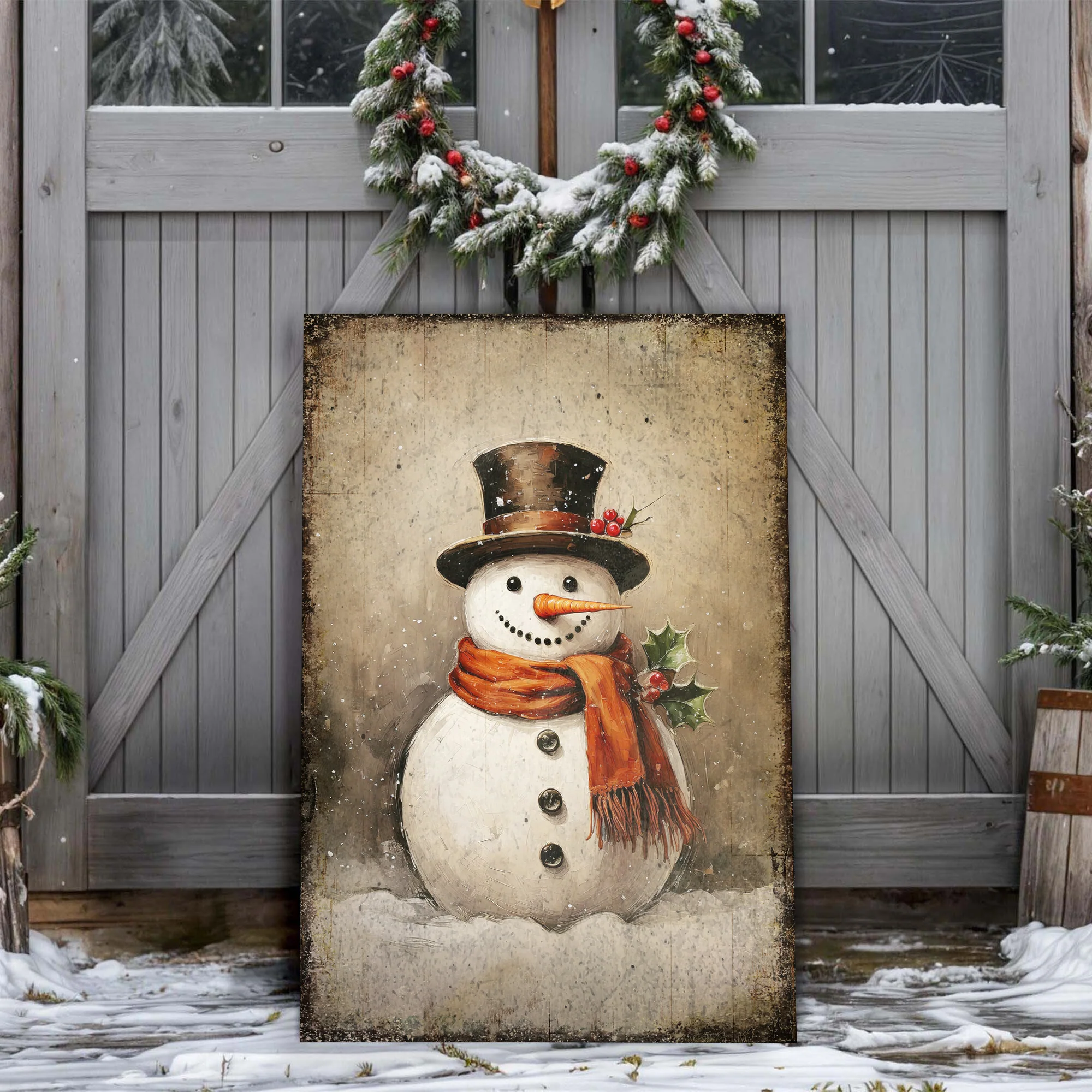 Vintage Snowman Christmas Wall Art IV - Image 3