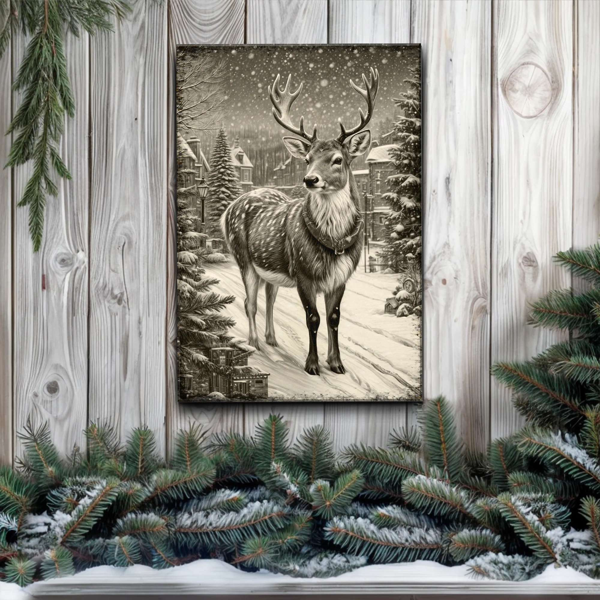 Vintage Winter Deer Christmas Wall Art II - Image 3