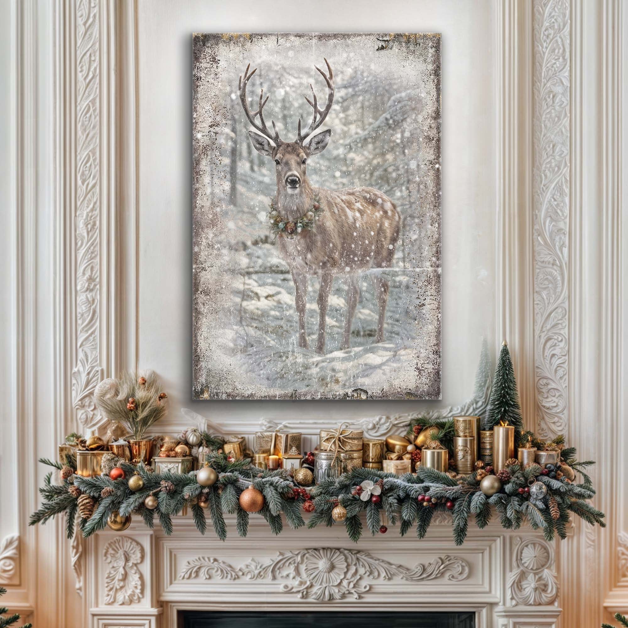 Vintage Winter Deer Christmas Wall Art III - Image 2