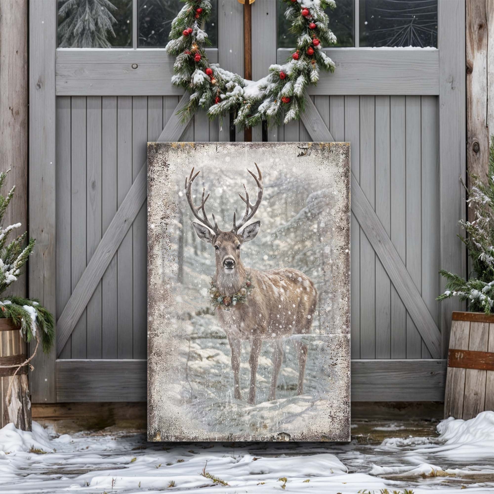 Vintage Winter Deer Christmas Wall Art III - Image 4