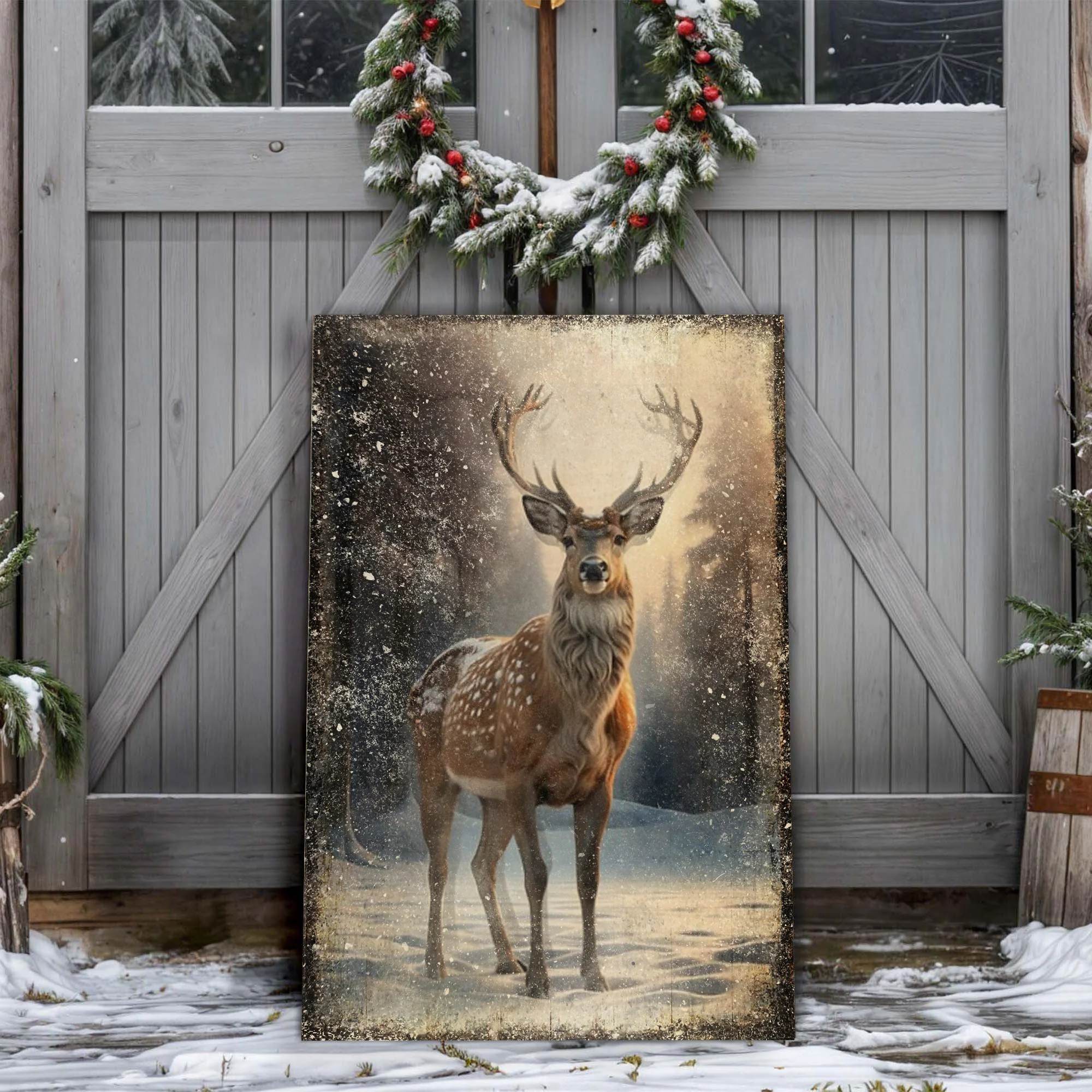 Vintage Winter Deer Christmas Wall Art IV - Image 2